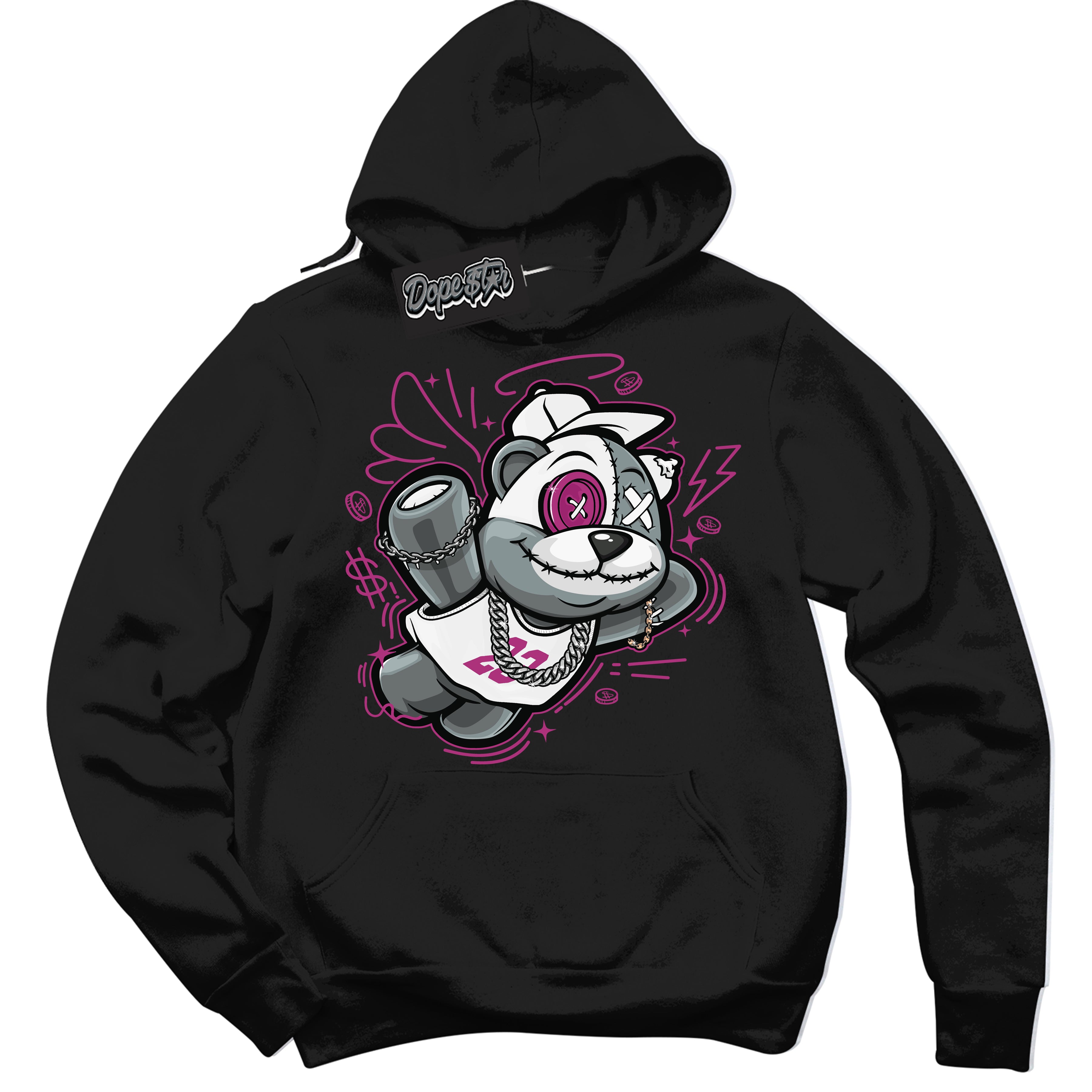 Dunk Low Next Nature Hot Fuchsia Dunk 'Slam Dunk Bear' Hoodie - Black Streetwear Mockup | Sneakerhead Sweatshirt Matching Dunk Low Next Nature Hot Fuchsia Dunk | Slam Dunk Bear Urban Streetwear for Sneaker Matching OOTD | Outfits that pair perfectly with your ND Low Next Nature Hot Fuchsia Dunk | Sneakerhead Fashion Must-Have Apparel for Men and Women.