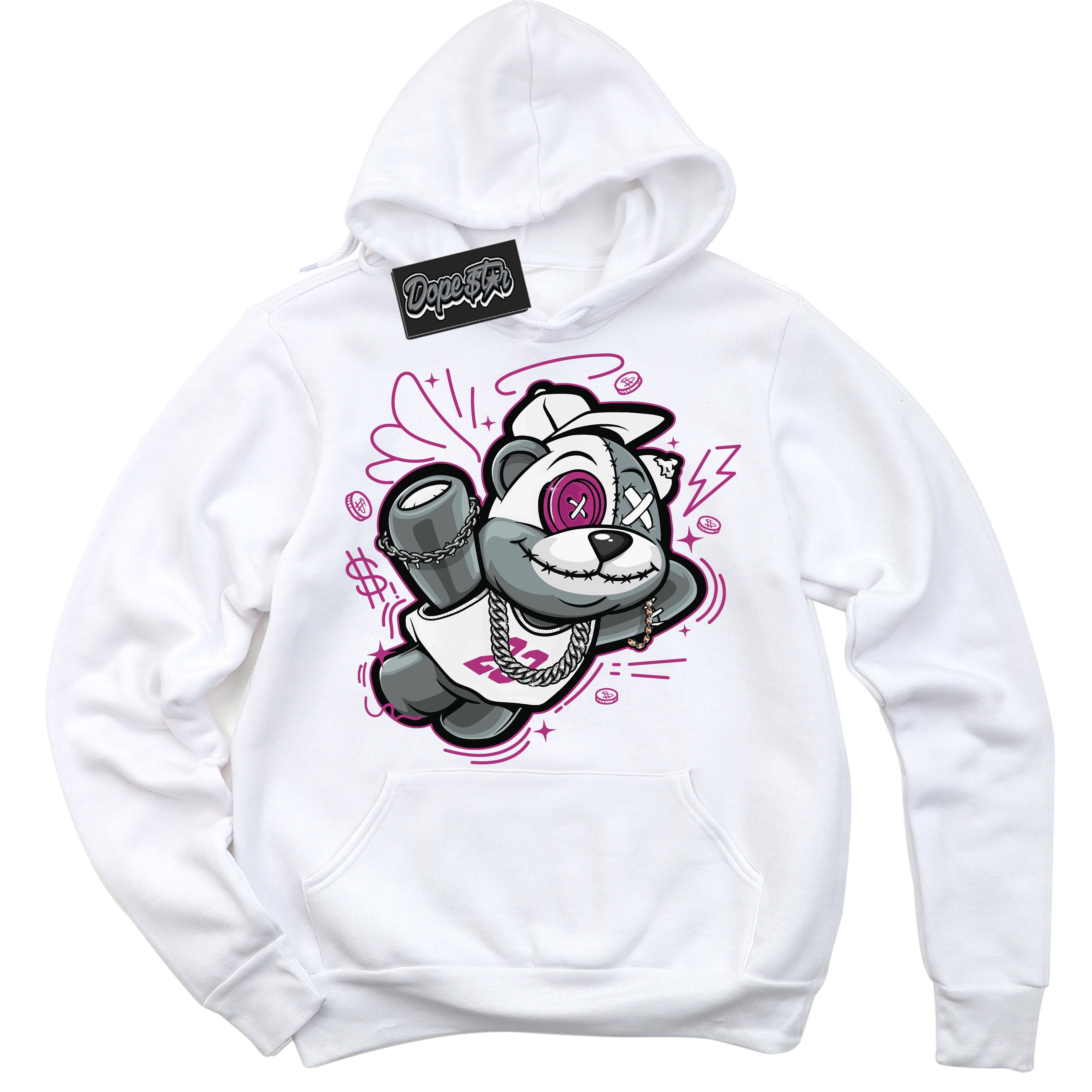 Dunk Low Next Nature Hot Fuchsia Dunk 'Slam Dunk Bear' Hoodie - White Streetwear Mockup | Sneakerhead Sweatshirt Matching Dunk Low Next Nature Hot Fuchsia Dunk | Slam Dunk Bear Urban Streetwear for Sneaker Matching OOTD | Outfits that pair perfectly with your ND Low Next Nature Hot Fuchsia Dunk | Sneakerhead Fashion Must-Have Apparel for Men and Women.