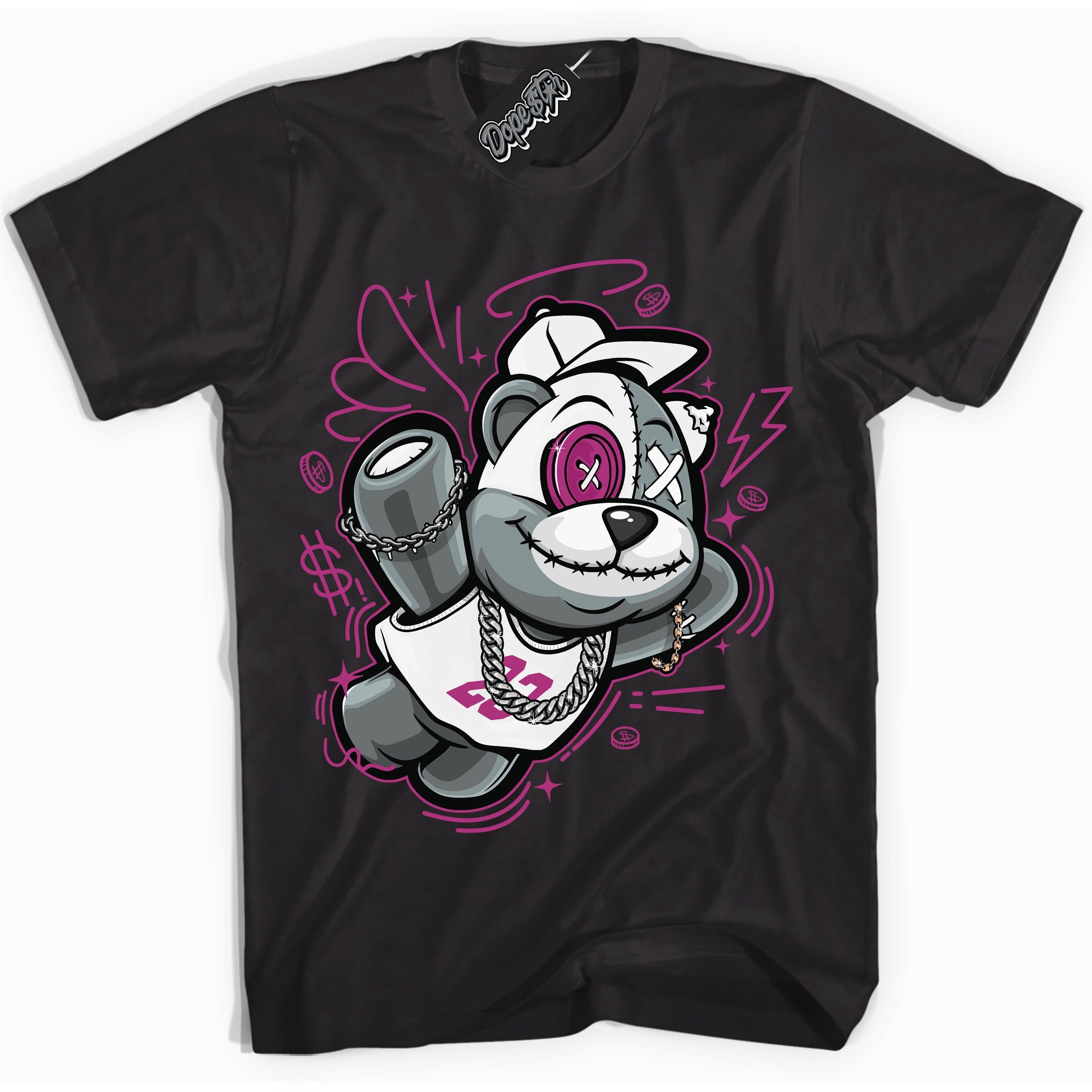 Dunk Low Next Nature Hot Fuchsia Dunk 'Slam Dunk Bear' Shirt - Black Streetwear Mockup | Sneakerhead T-Shirt Matching Dunk Low Next Nature Hot Fuchsia Dunk | Slam Dunk Bear Urban Streetwear for Sneaker Matching OOTD | Outfits that pair perfectly with your ND Low Next Nature Hot Fuchsia Dunk | Sneakerhead Fashion Must-Have Apparel for Men and Women.