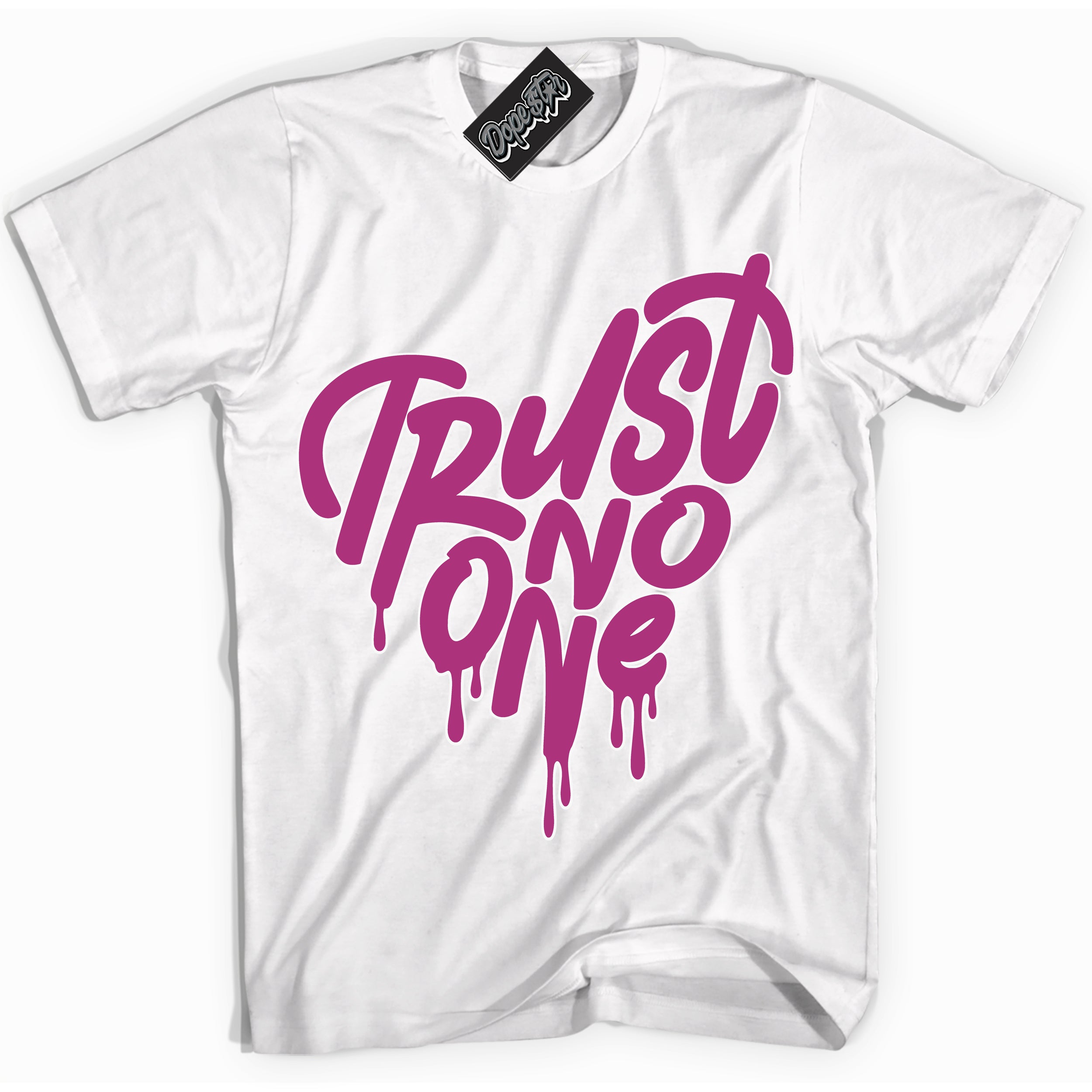 Dunk Low Next Nature Hot Fuchsia Dunk 'Trust No One Heart' Shirt - White Streetwear Mockup | Trust No One Heart T-Shirt Matching Dunk Low Next Nature Hot Fuchsia Dunk | Trust No One Heart Urban Streetwear for Sneaker Matching OOTD | Outfits that pair perfectly with your ND Low Next Nature Hot Fuchsia Dunk | Trust No One Heart Fashion Must-Have Apparel for Men and Women.