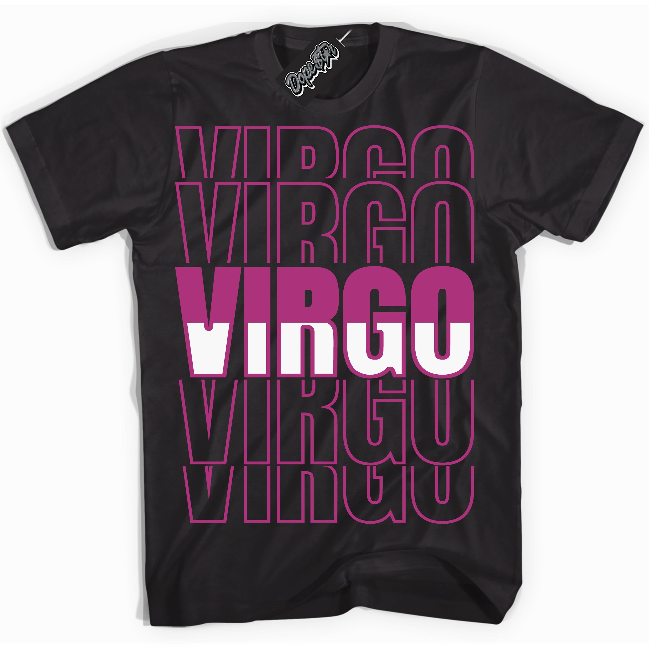 Dunk Low Next Nature Hot Fuchsia Dunk 'Virgo' Shirt - Black Streetwear Mockup | Sneakerhead T-Shirt Matching Dunk Low Next Nature Hot Fuchsia Dunk | Virgo Urban Streetwear for Sneaker Matching OOTD | Outfits that pair perfectly with your ND Low Next Nature Hot Fuchsia Dunk | Sneakerhead Fashion Must-Have Apparel for Men and Women.