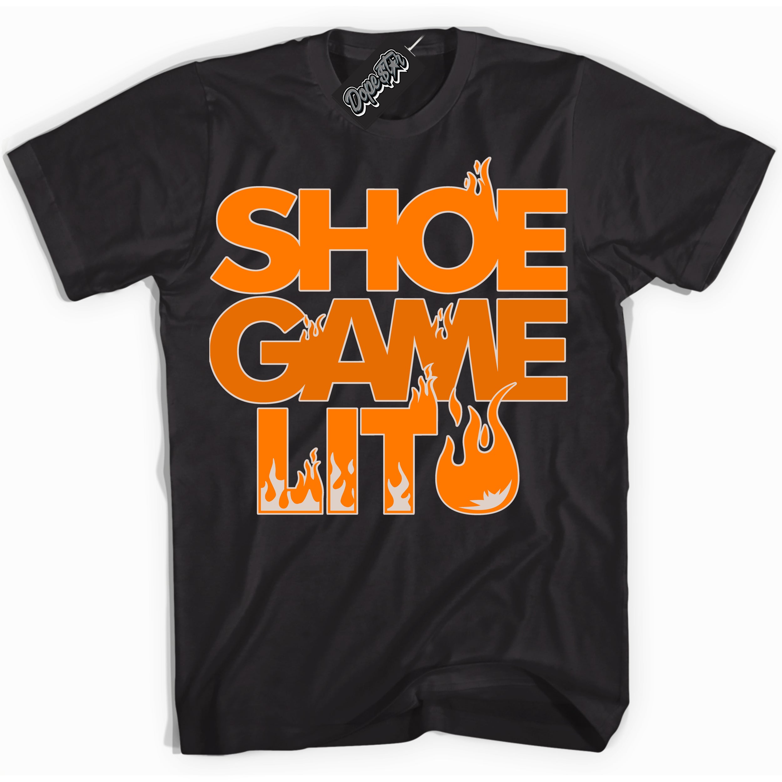 Cool Black Shirt with “ Shoe Game Lit ” design that perfectly matches Peach Cream Sneakers.