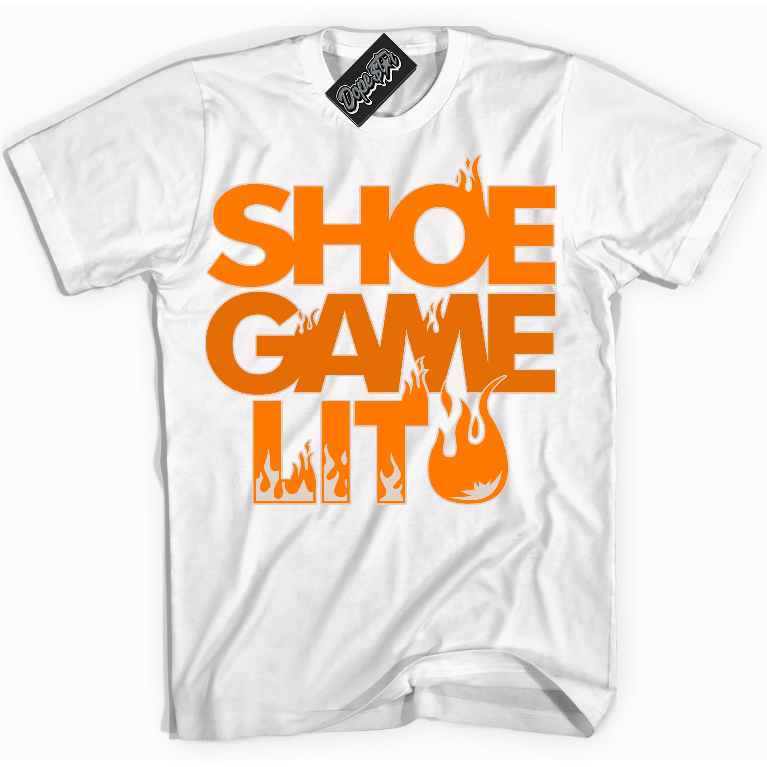 Cool White Shirt with “ Shoe Game Lit ” design that perfectly matches Peach Cream Sneakers.