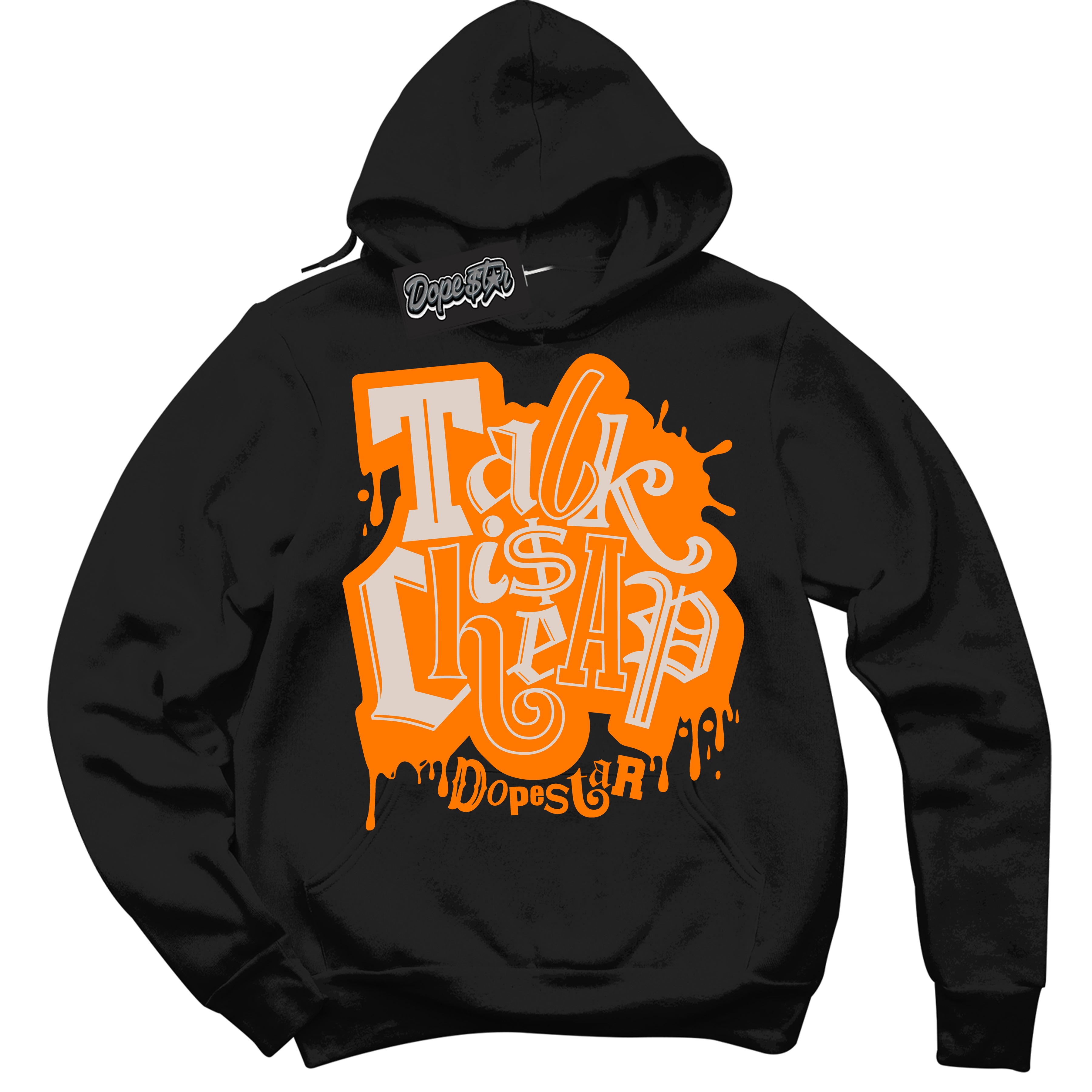 Cool Black Hoodie with “ Talk Is Cheap ”  design that Perfectly Matches Peach Cream Sneakers.