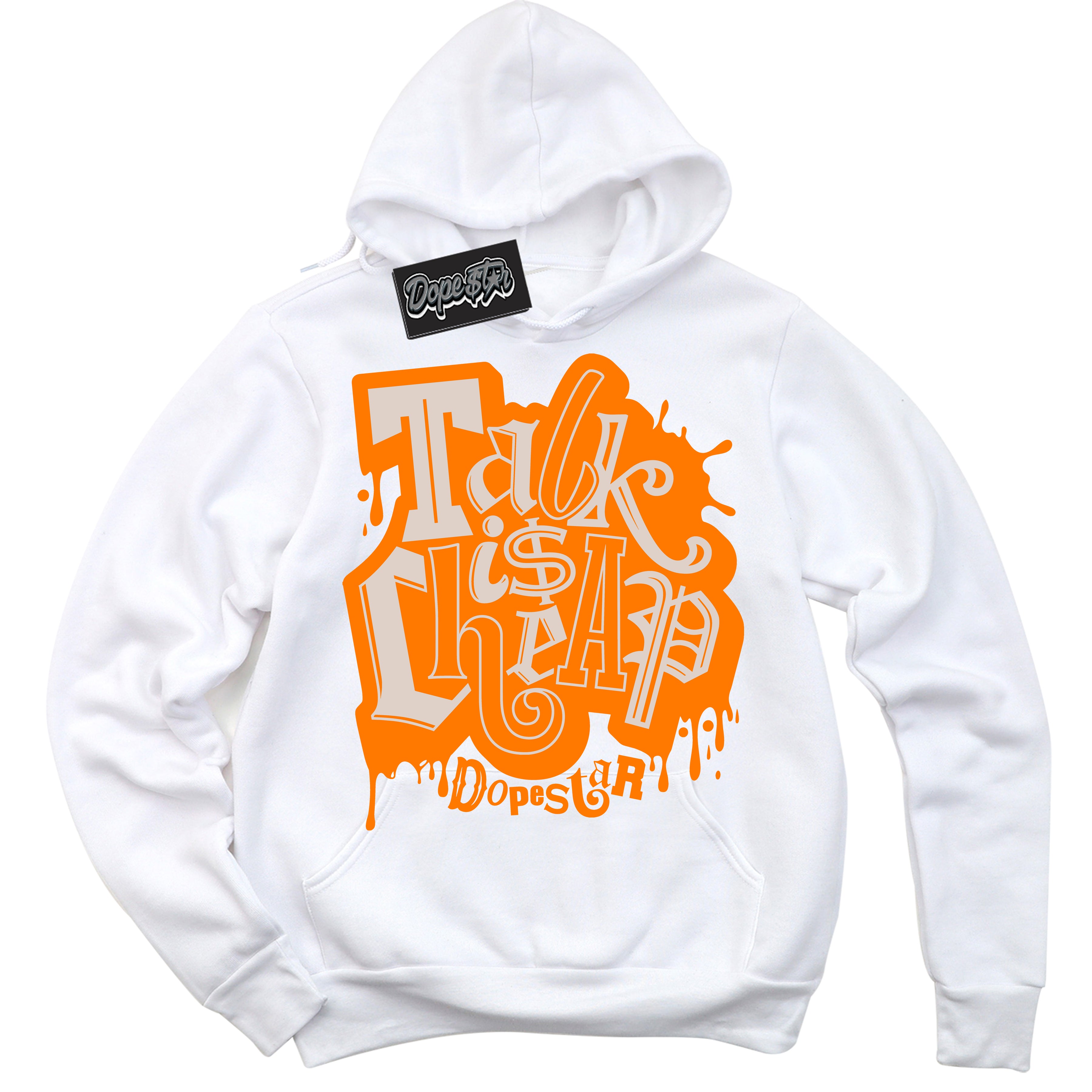 Cool White Hoodie with “ Talk Is Cheap ”  design that Perfectly Matches Peach Cream Sneakers.