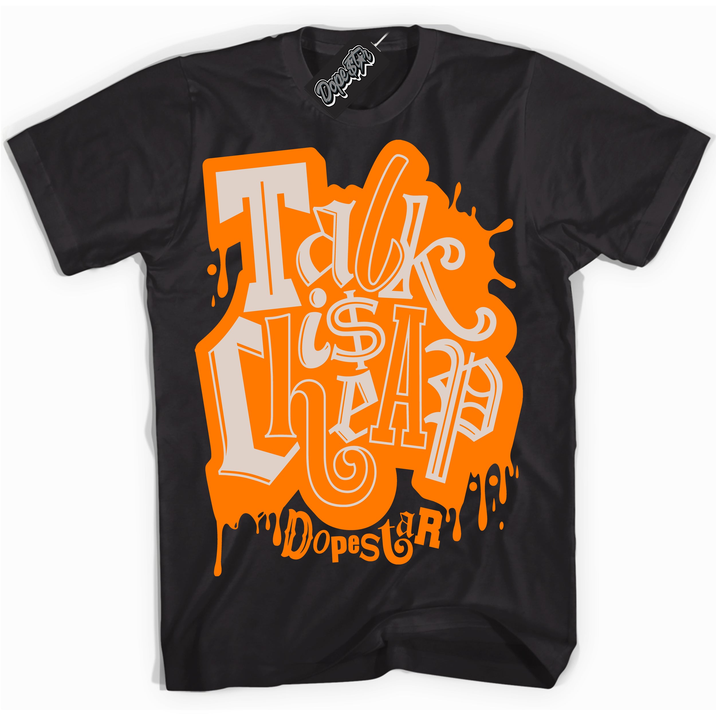 Cool Black Shirt with “ Talk Is Cheap” design that perfectly matches Peach Cream Sneakers.