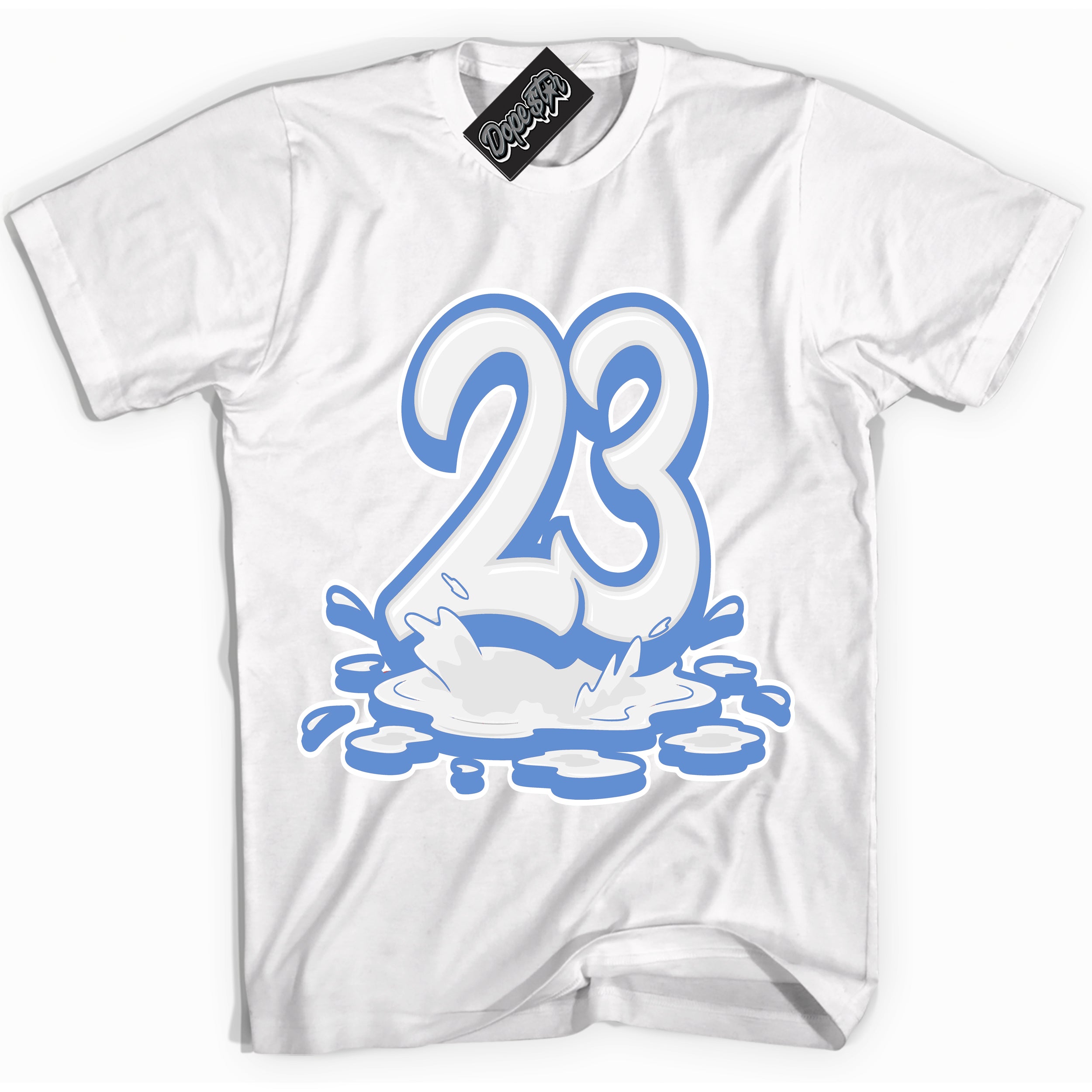 Cool White Shirt with “ 23 Melting ” design that perfectly matches Polar Blue Dunk.
