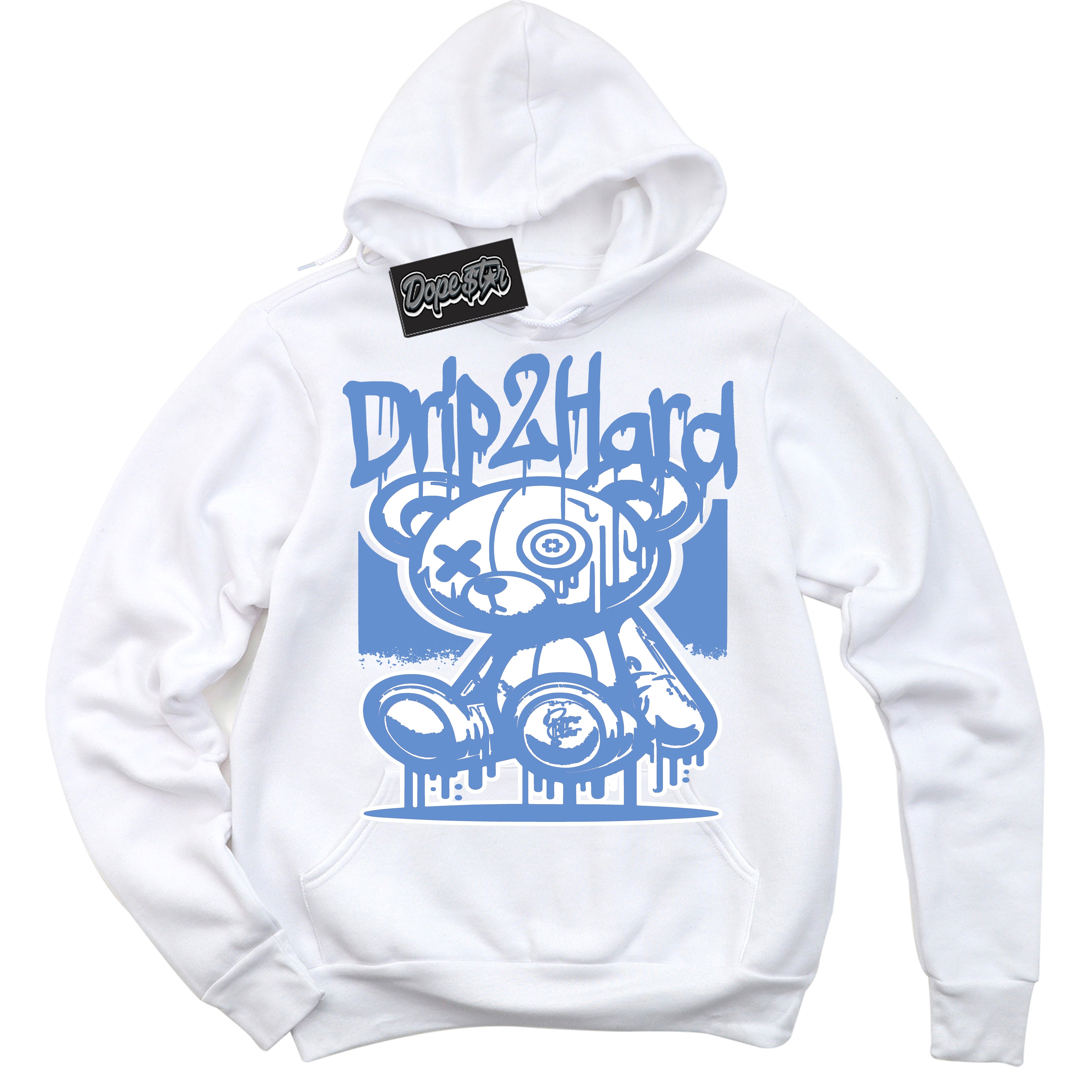 Cool White Hoodie with “ Drip 2 Hard ”  design that Perfectly Matches Polar Blue Dunk.
