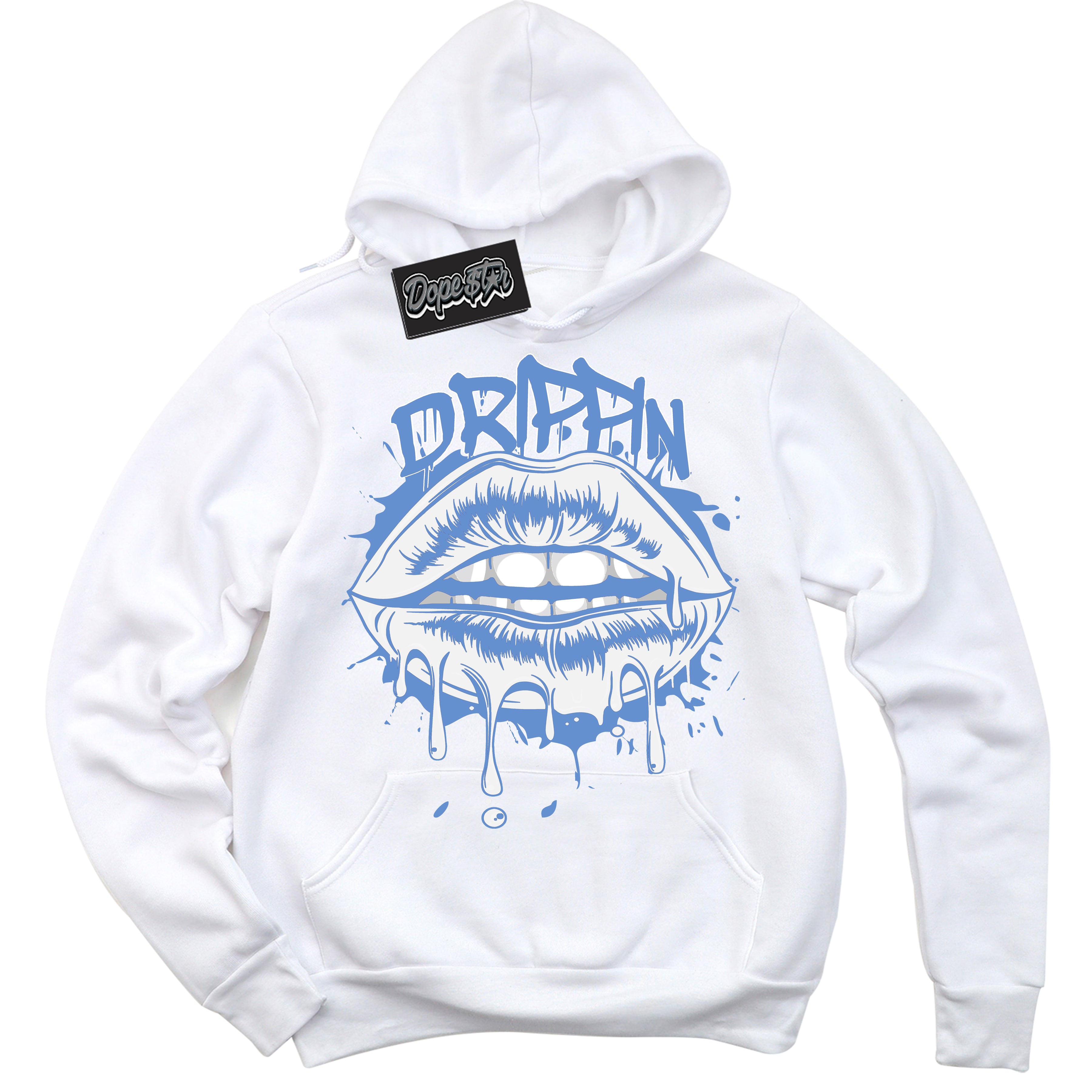 Cool White Hoodie with “ Drippin ”  design that Perfectly Matches Polar Blue Dunk.
