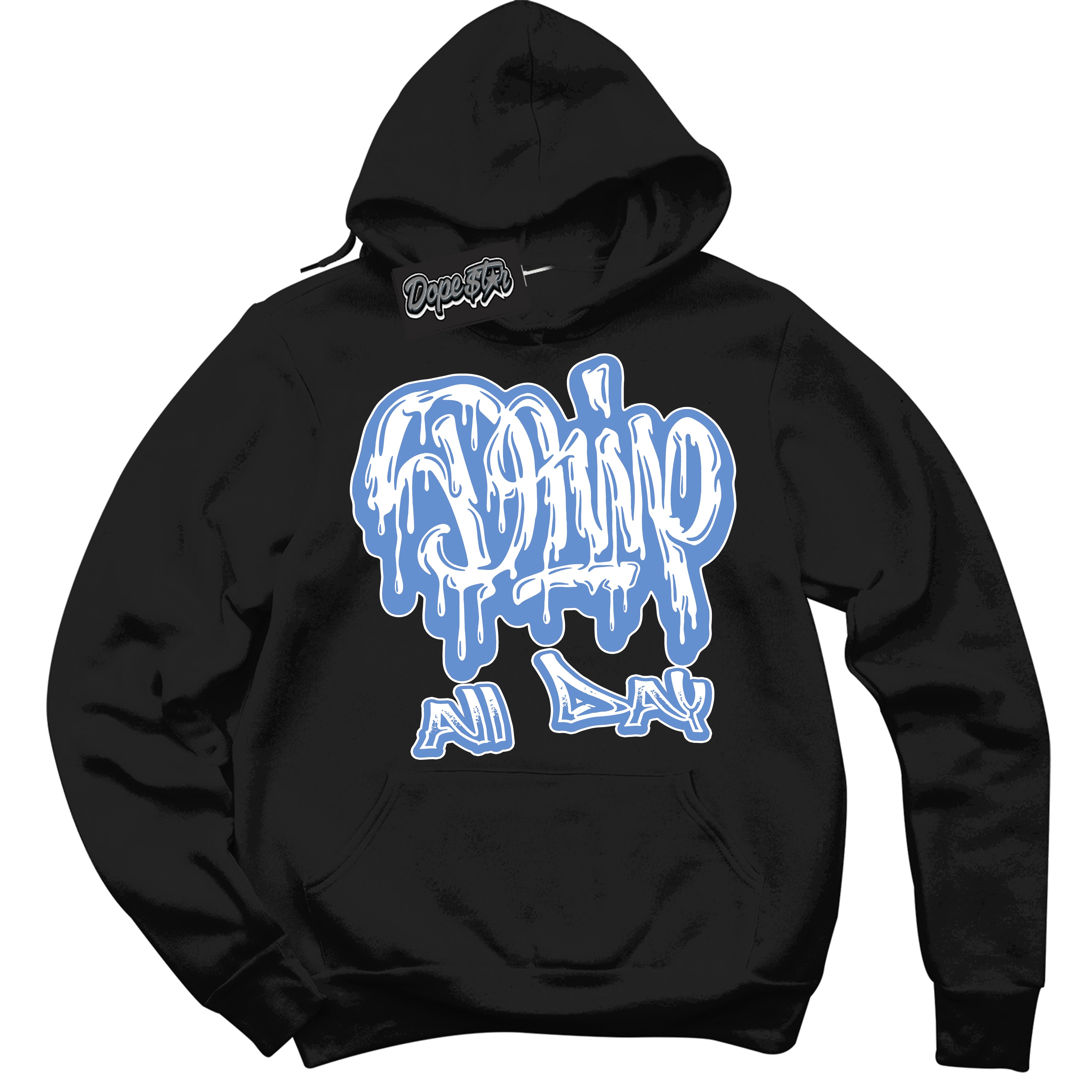 Cool Black Hoodie with “ Drip All Day ”  design that Perfectly Matches Polar Blue Dunk.