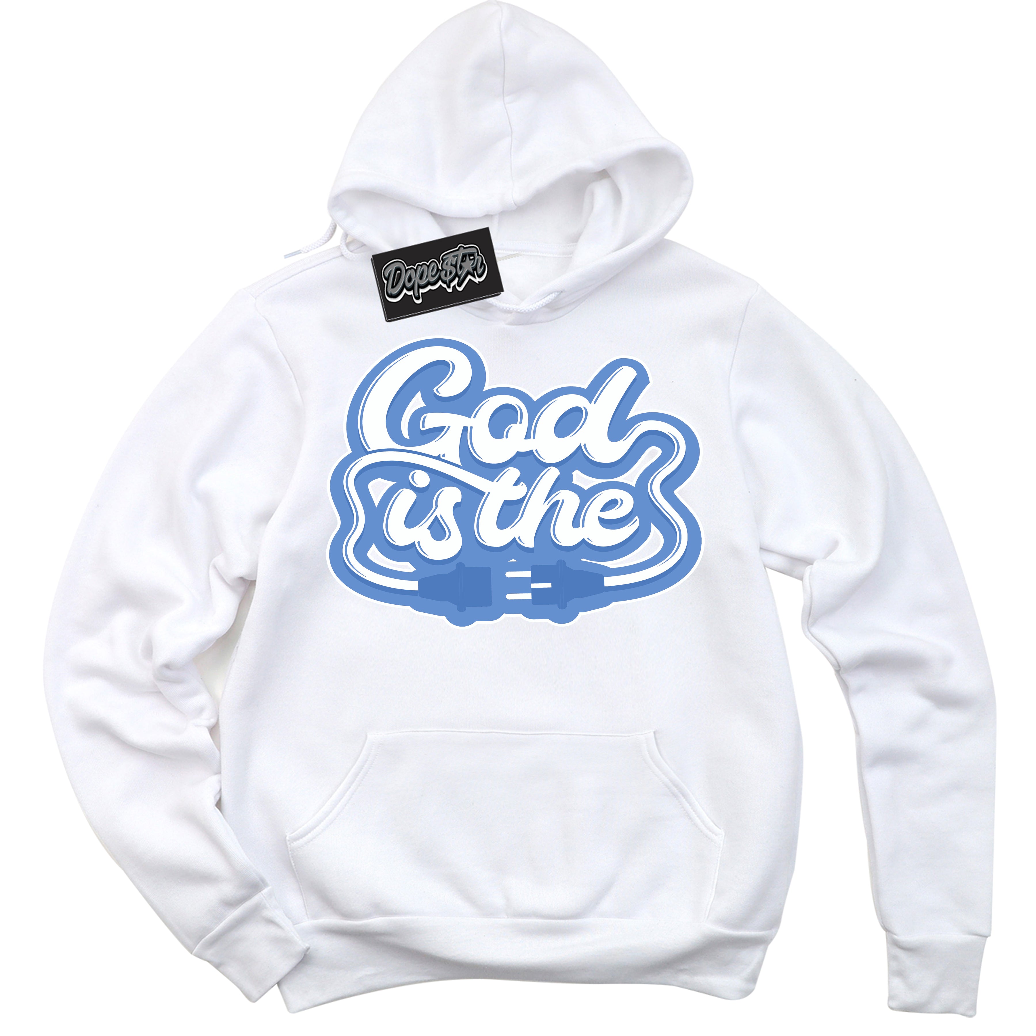 Cool White Hoodie with “ God Is The ”  design that Perfectly Matches Polar Blue Dunk.
