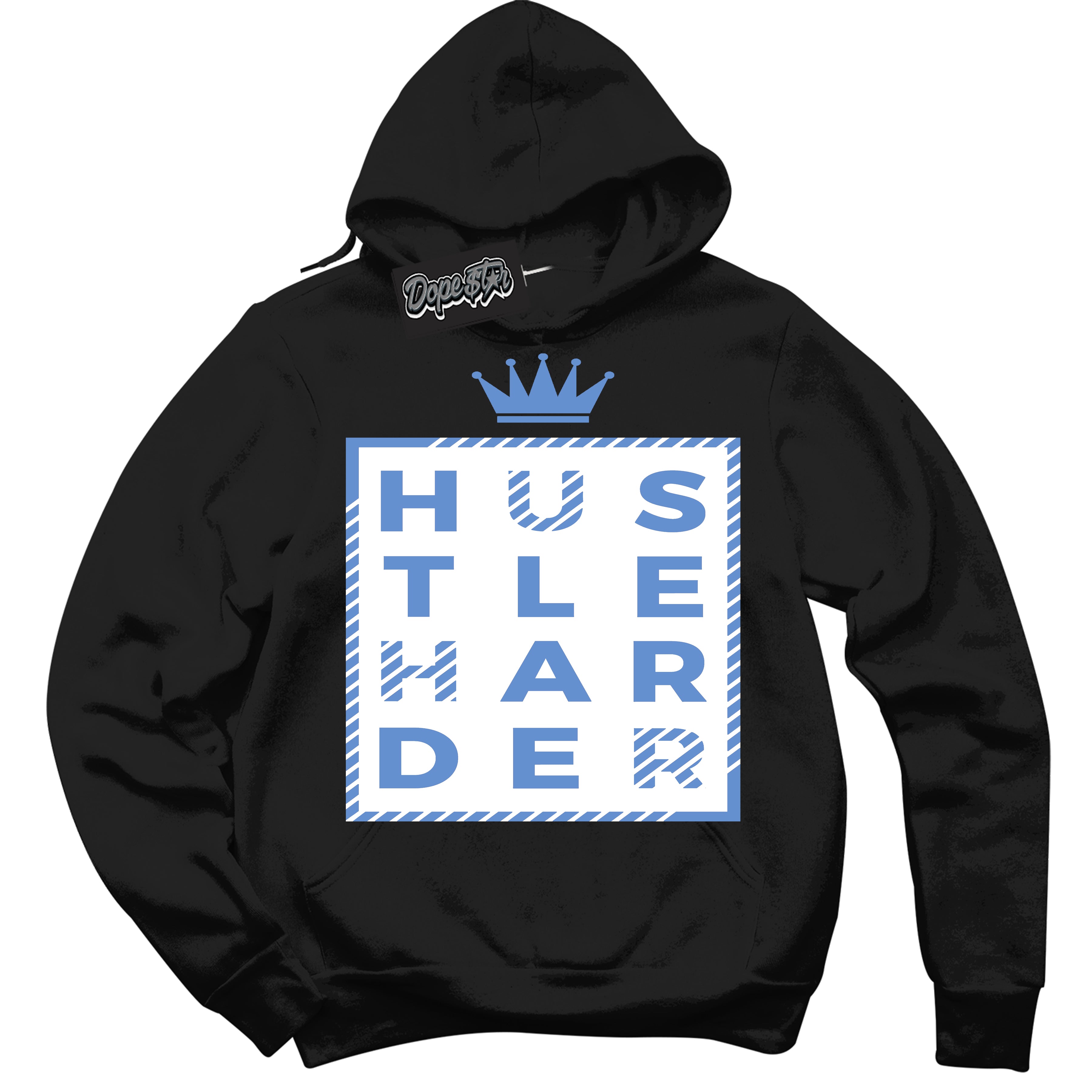 Cool Black Hoodie with “ Hustle Harder ”  design that Perfectly Matches Polar Blue Dunk.
