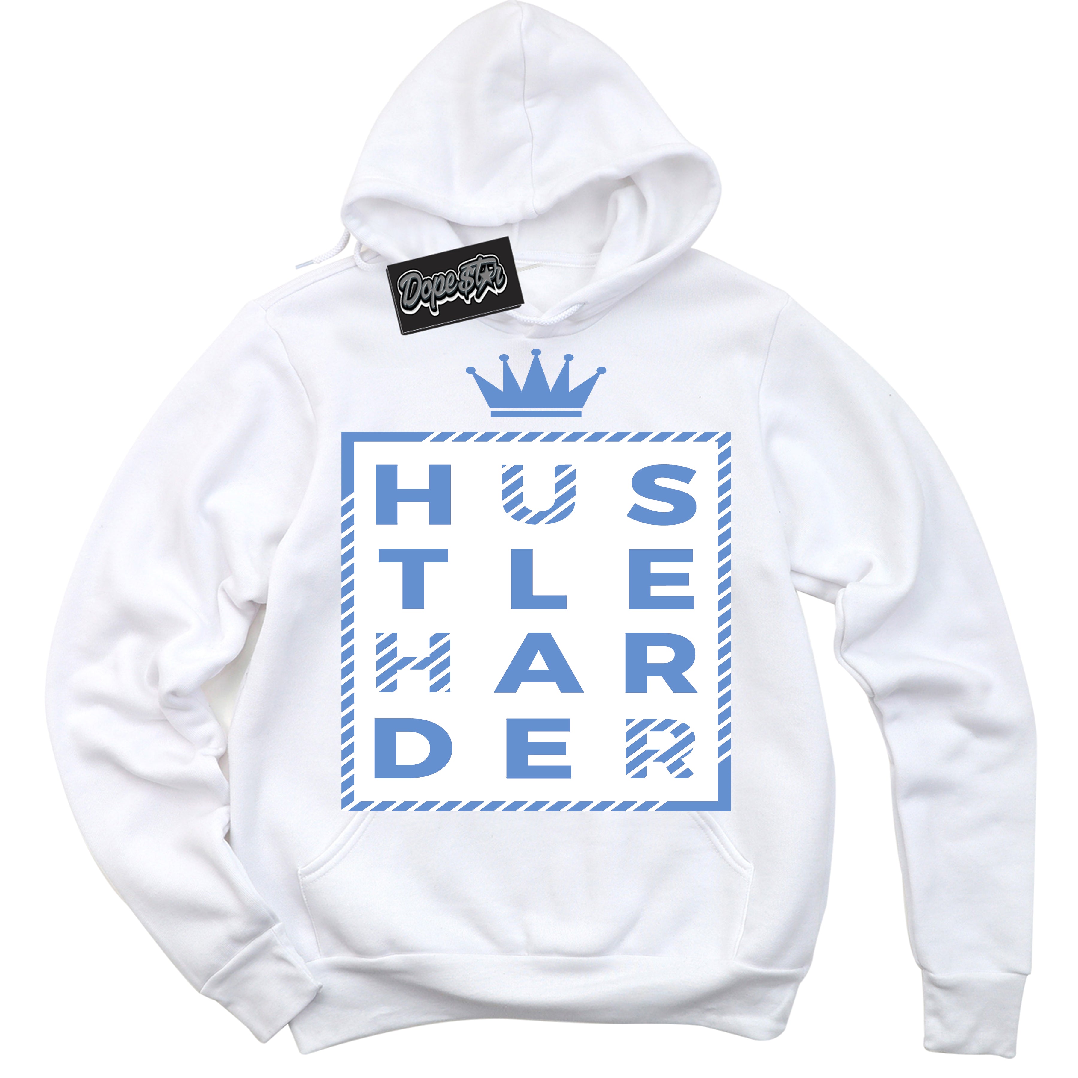 Cool White Hoodie with “ Hustle Harder ”  design that Perfectly Matches Polar Blue Dunk.
