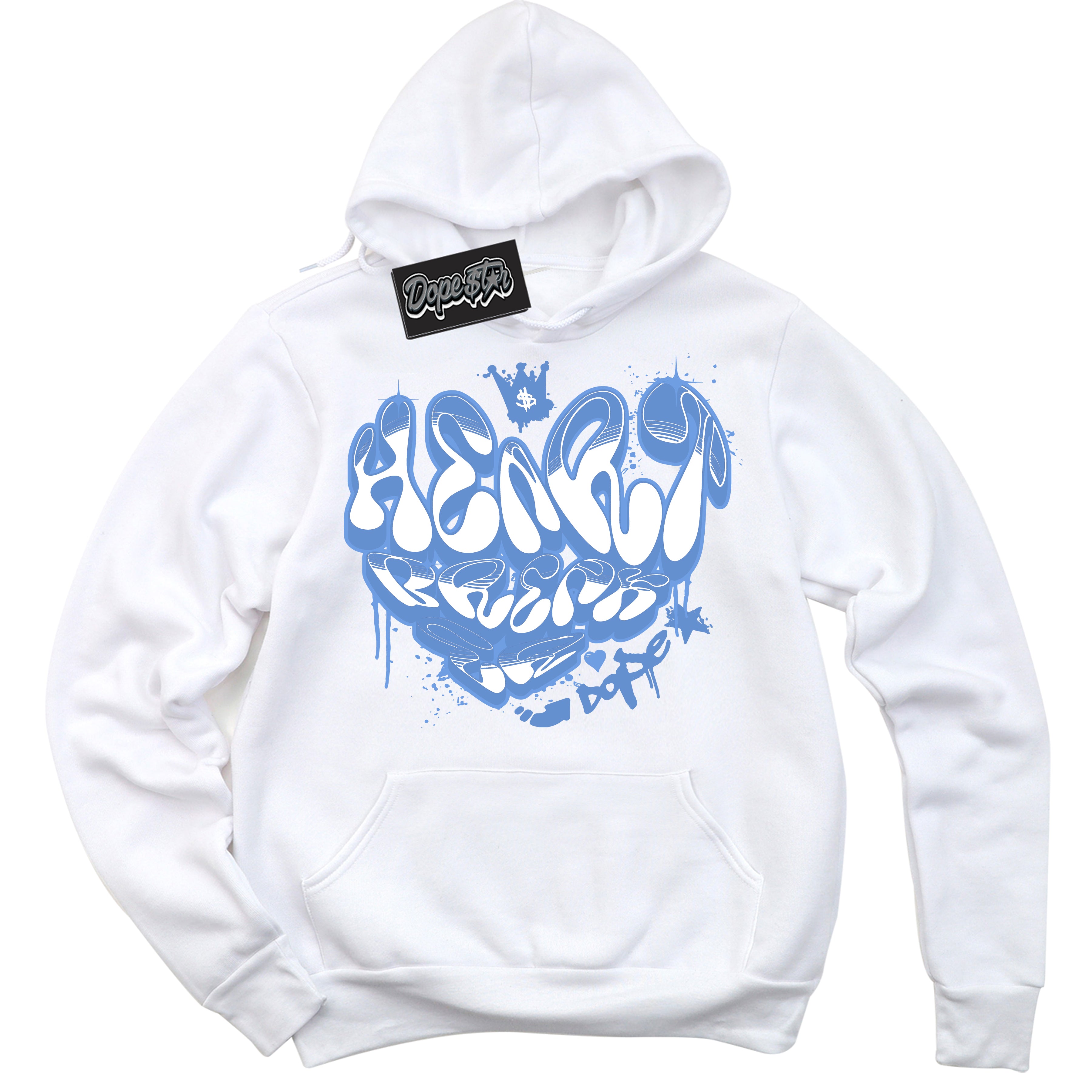 Cool White Hoodie with “ Heartbreaker Graffiti ”  design that Perfectly Matches Polar Blue Dunk.
