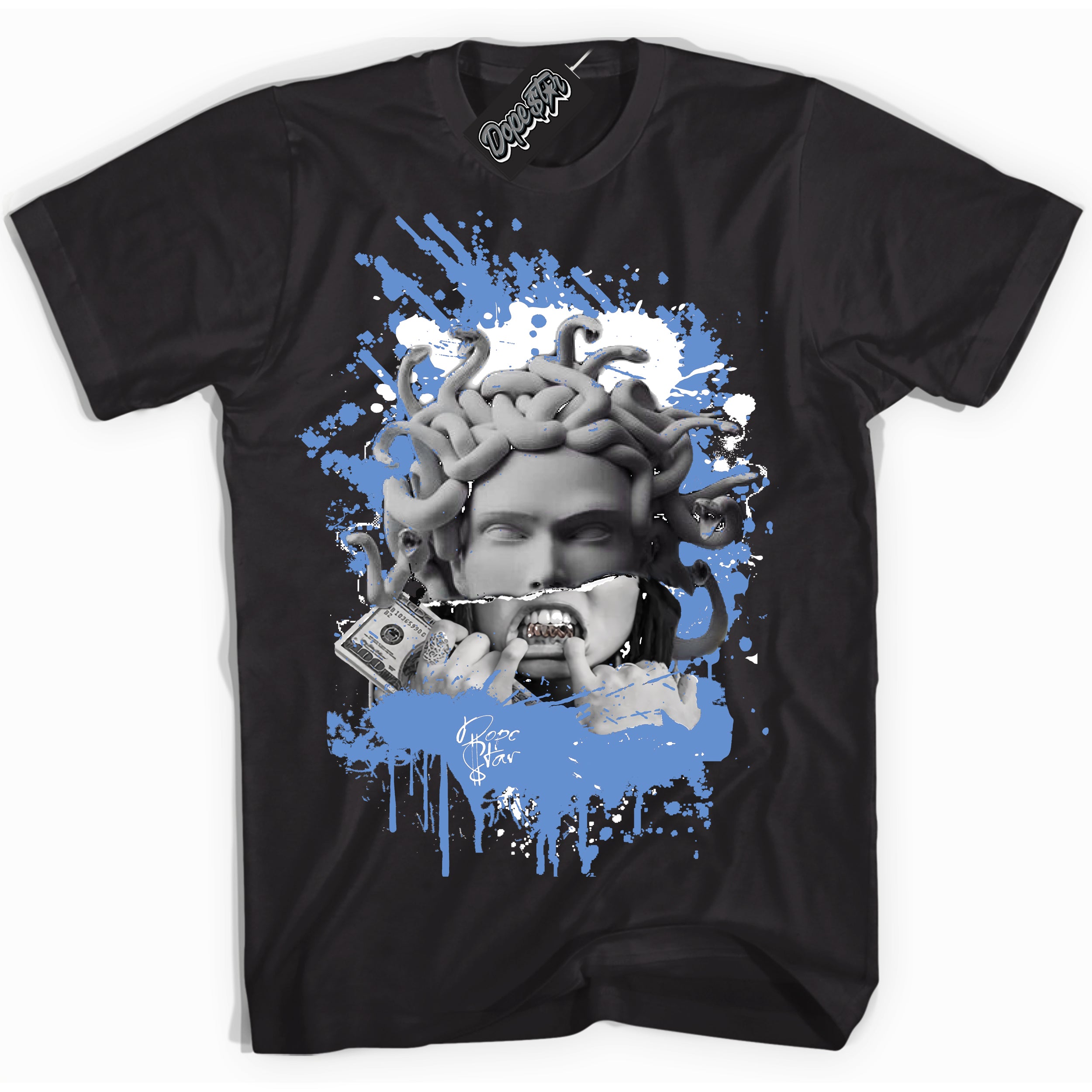 Cool Black Shirt with “ Medusa ” design that perfectly matches Polar Blue Dunk.
