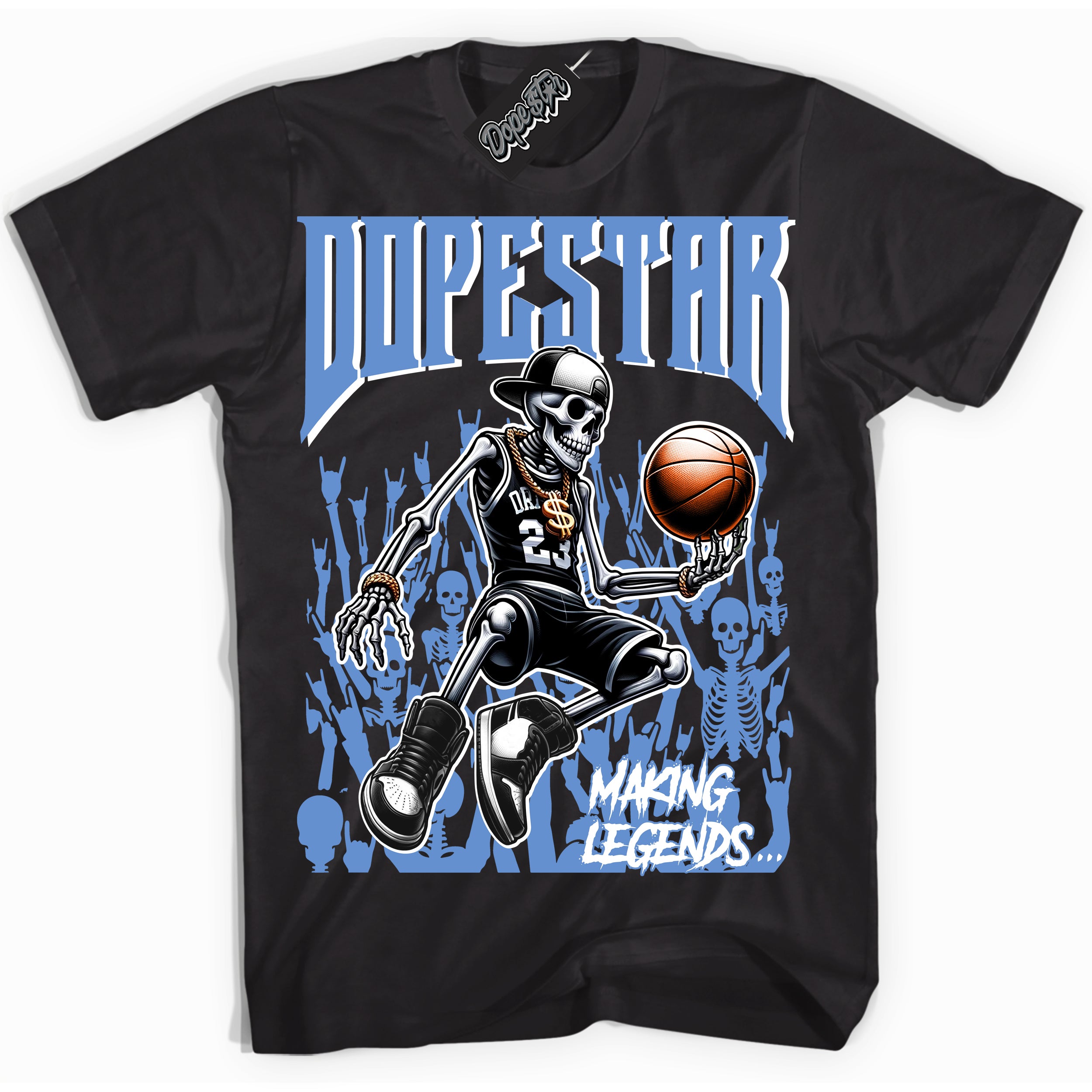 Cool Black Shirt with “ Making Legends ” design that perfectly matches Polar Blue Sneakers.