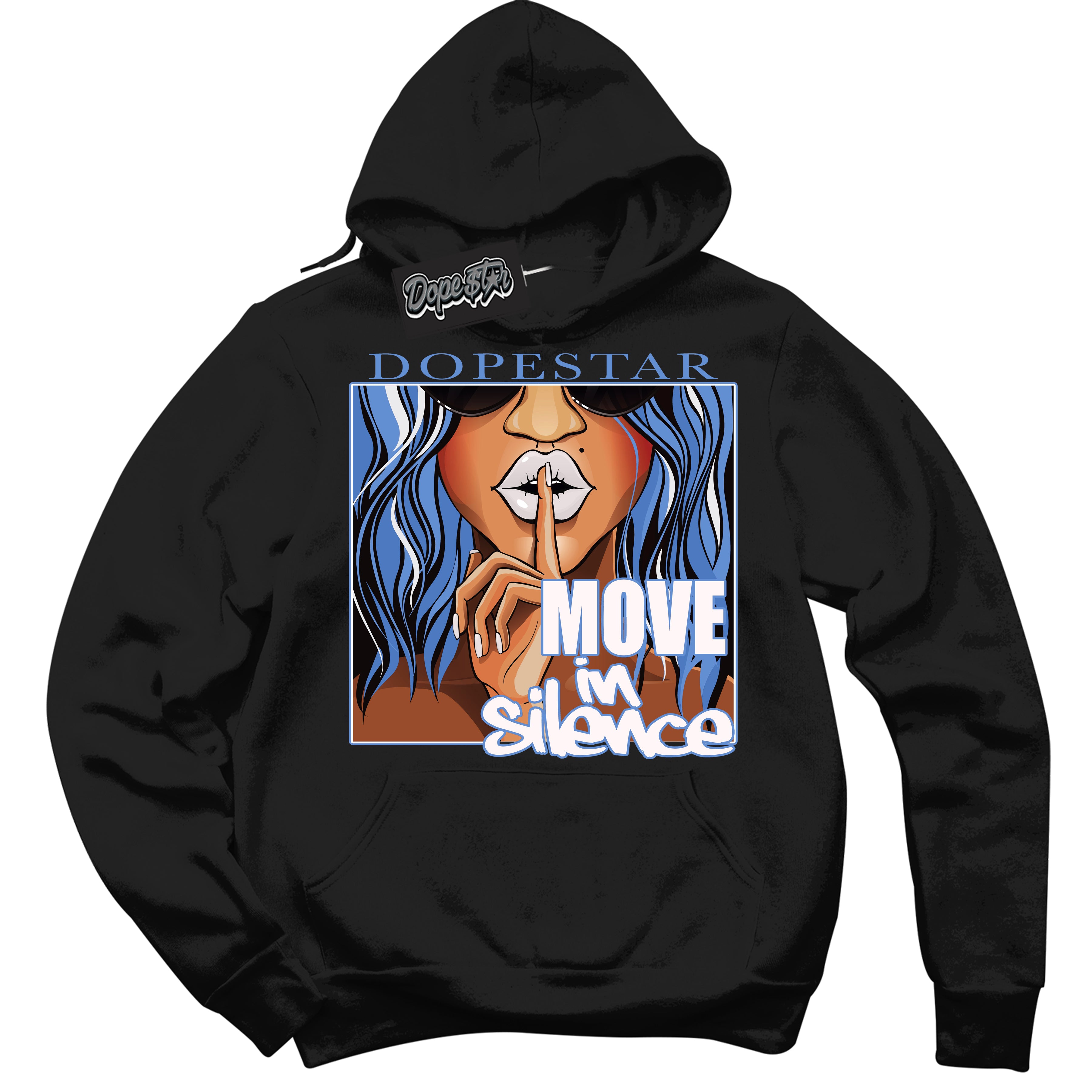 Cool Black Hoodie with “ Move In Silence ”  design that Perfectly Matches Polar Blue Dunk.
