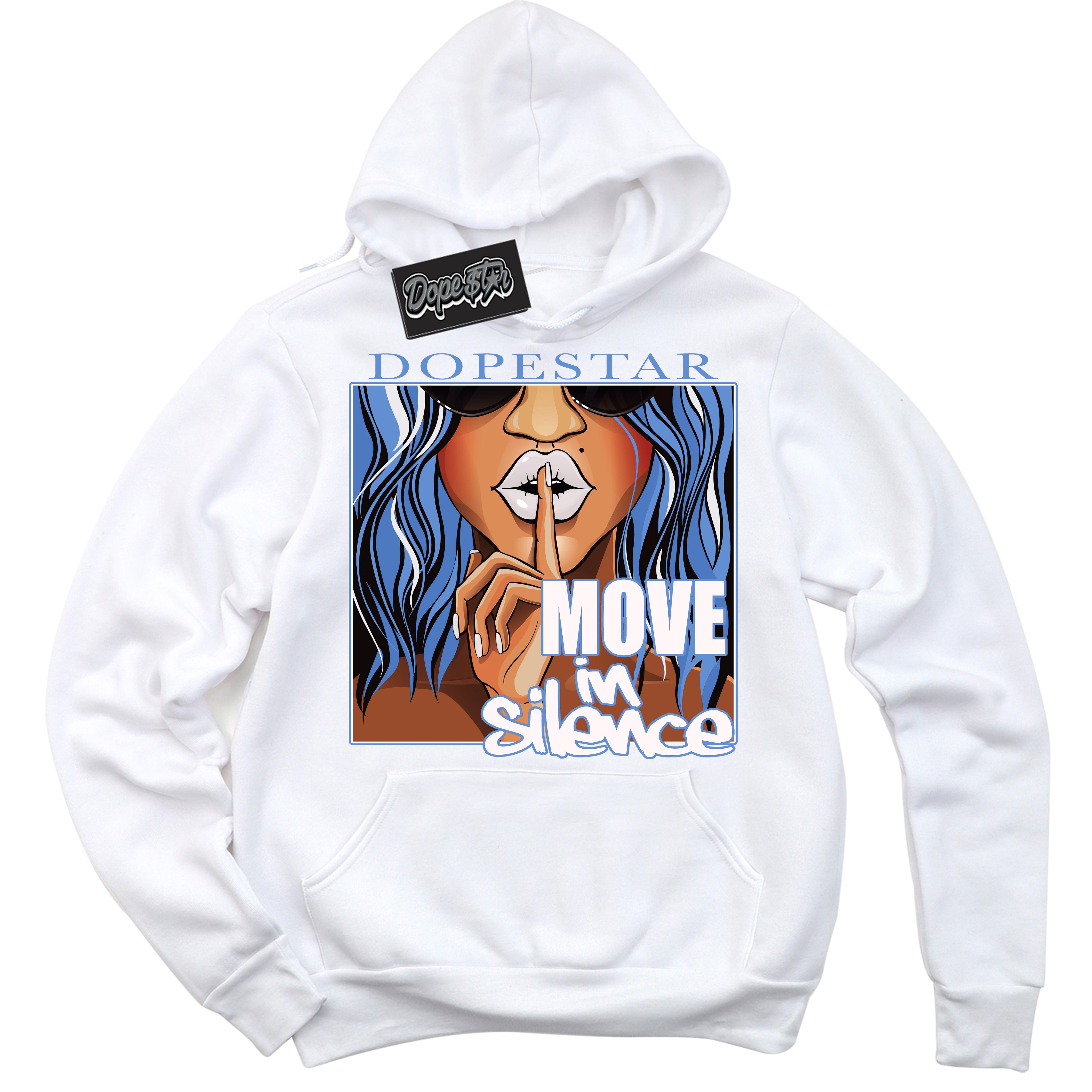 Cool White Hoodie with “ Move In Silence ”  design that Perfectly Matches Polar Blue Dunk.
