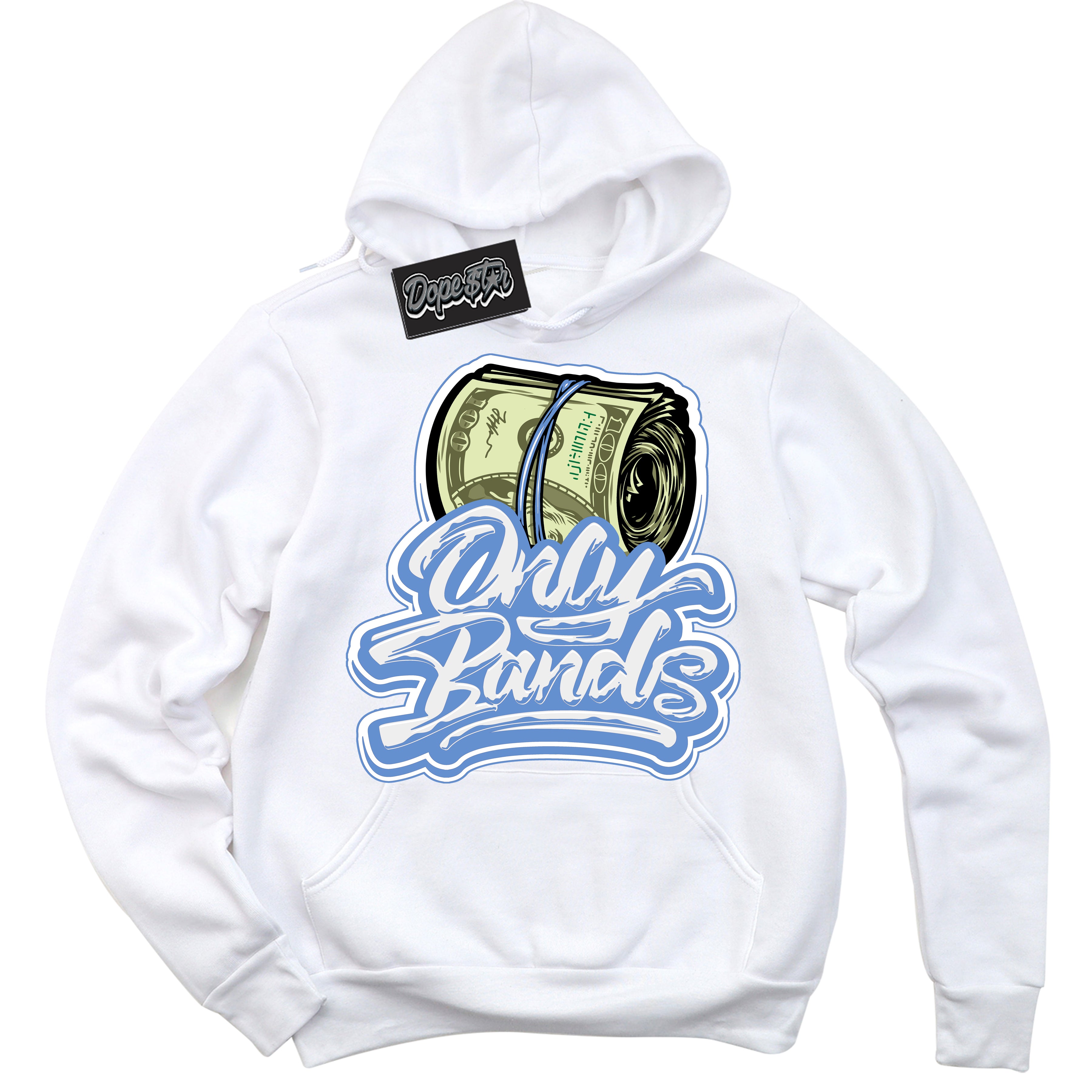 Cool White Hoodie with “ Only Bands ”  design that Perfectly Matches Polar Blue Dunk.
