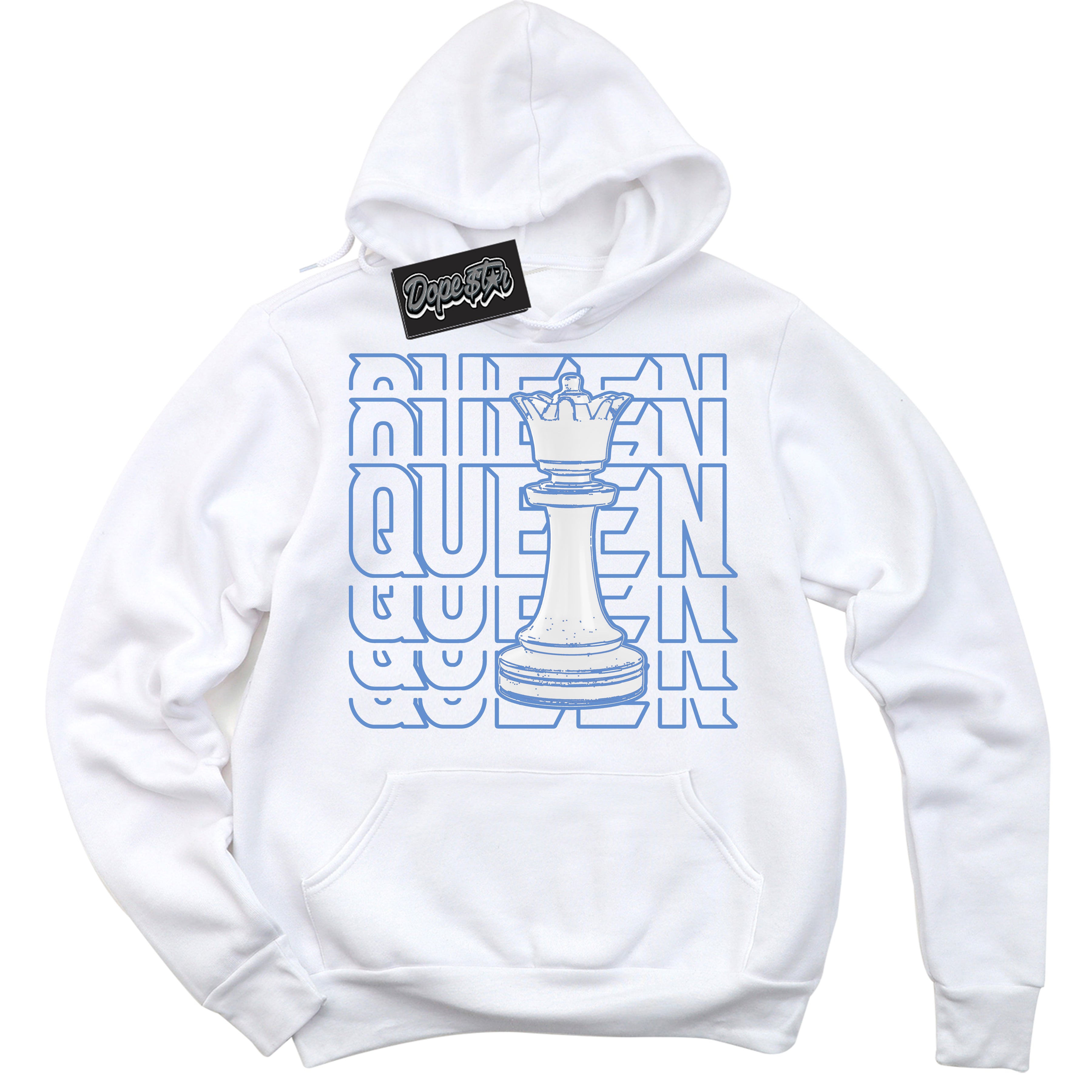 Cool White Hoodie with “ Queen Chess ”  design that Perfectly Matches Polar Blue Dunk.
