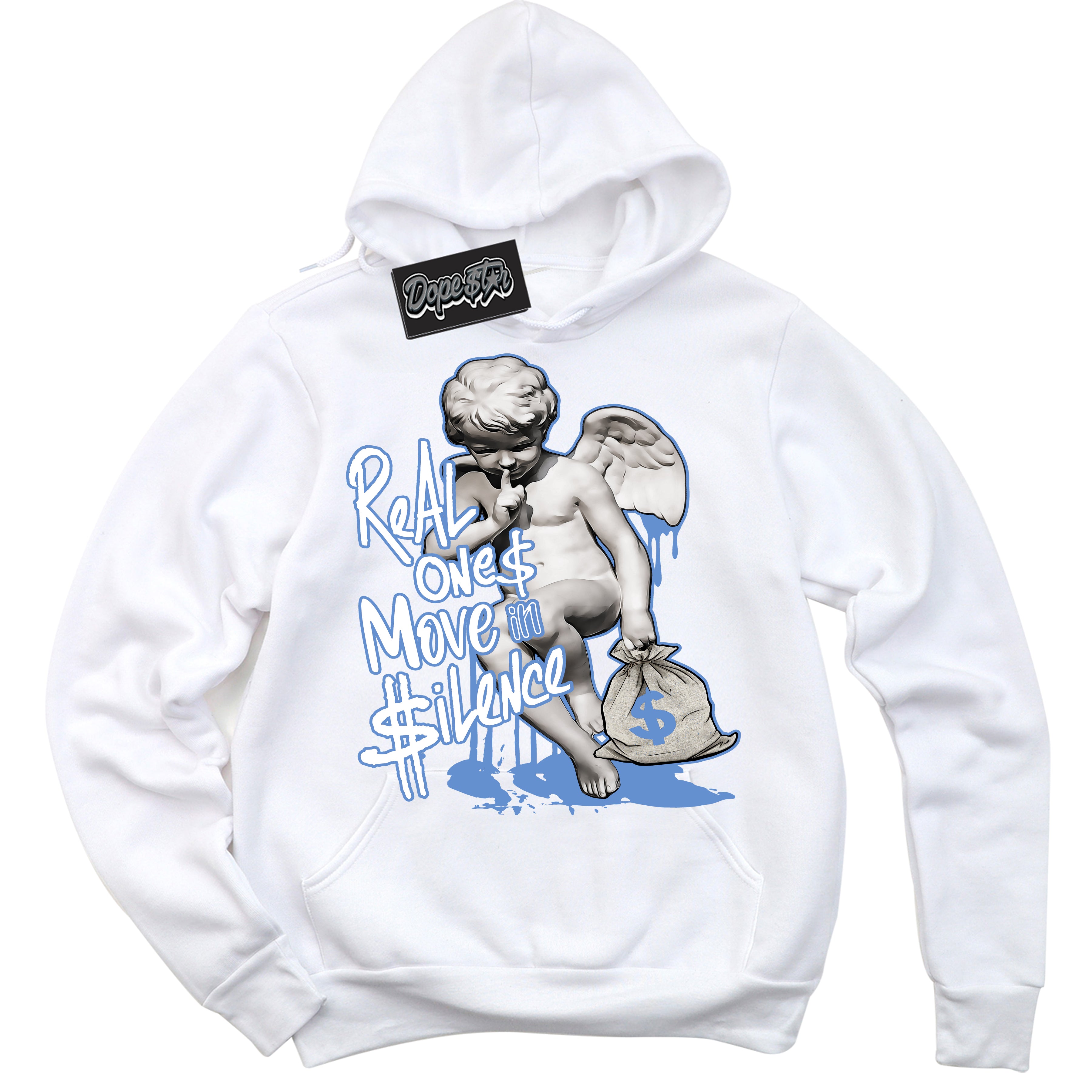 Cool White Hoodie with “ Real Ones Cherub ”  design that Perfectly Matches Polar Blue Dunk.
