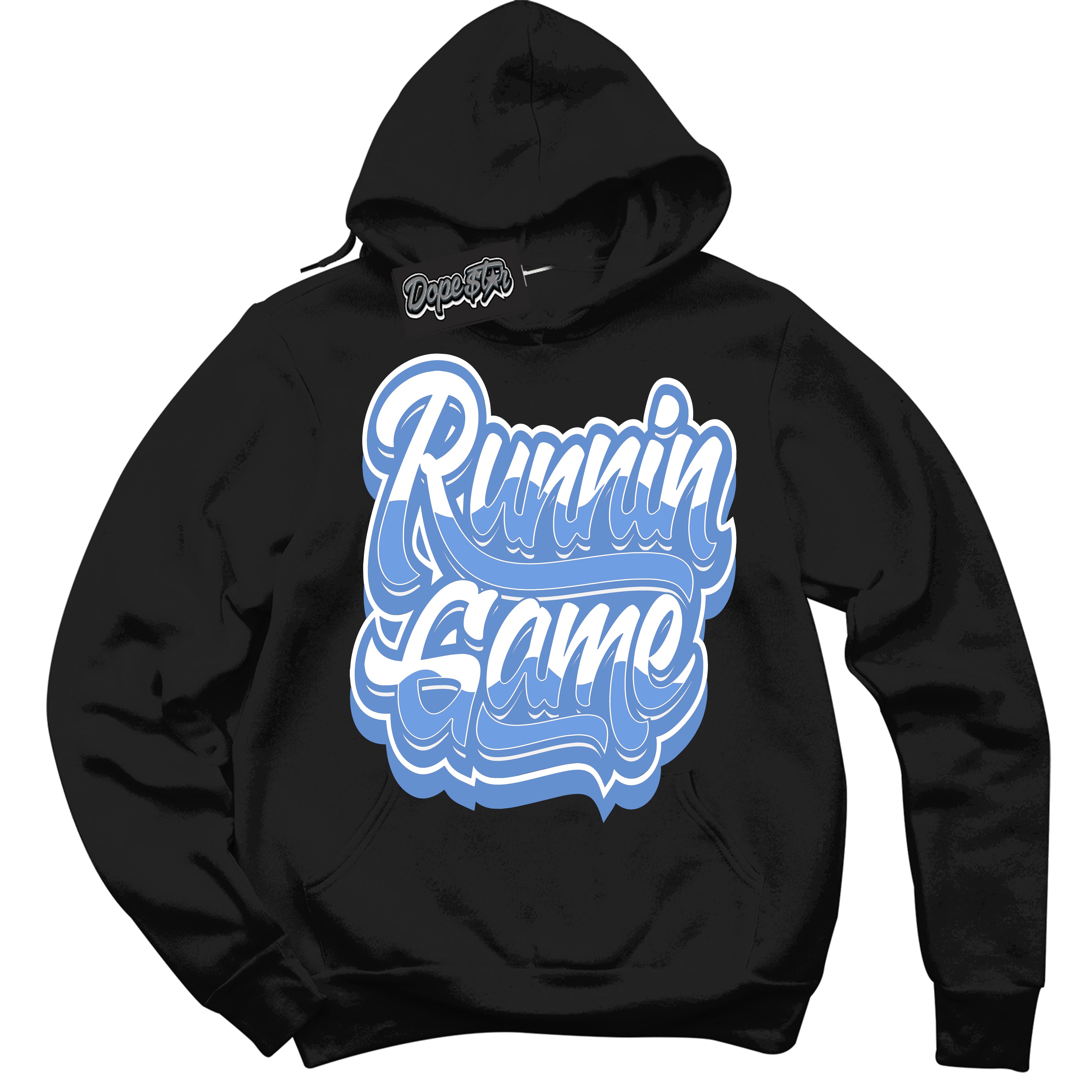 Cool Black Hoodie with “ Running Game ”  design that Perfectly Matches Polar Blue Dunk.
