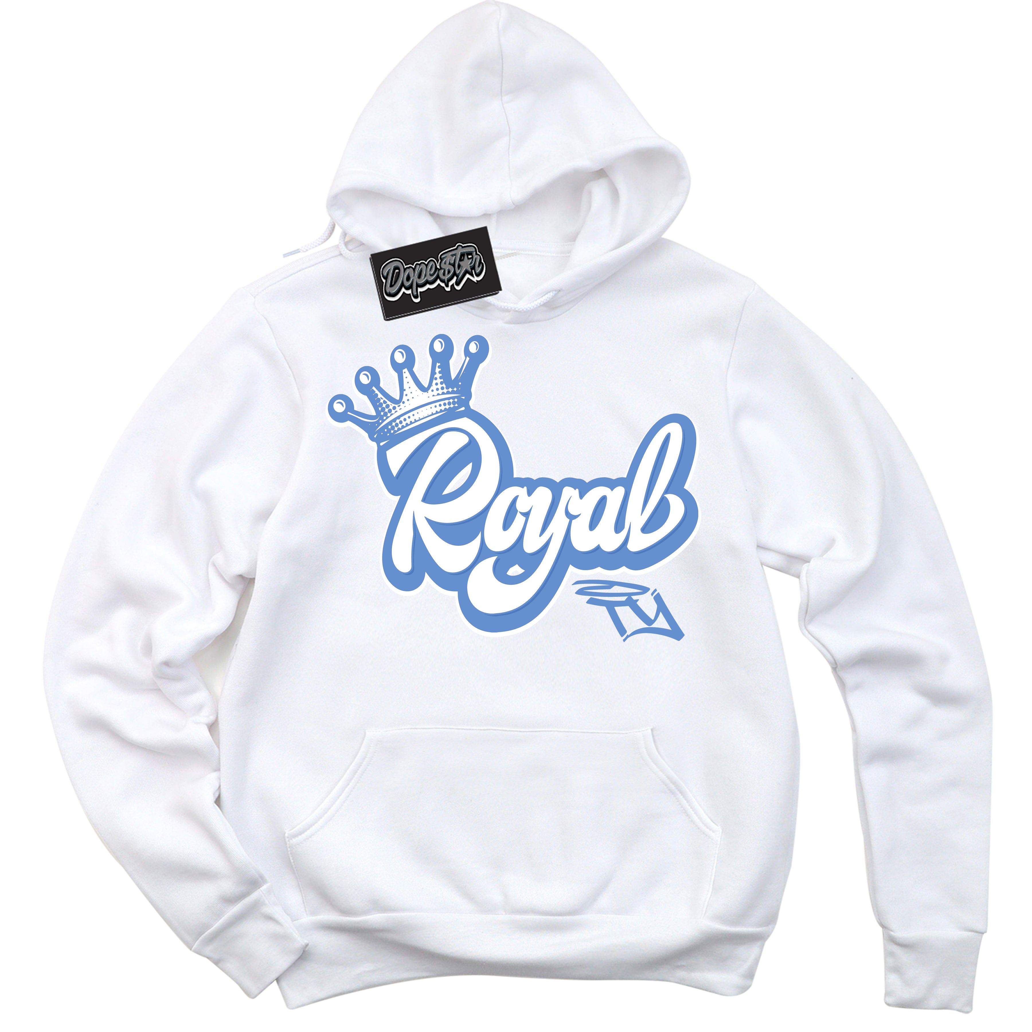 Cool White Hoodie with “ Royalty ”  design that Perfectly Matches Polar Blue Dunk.
