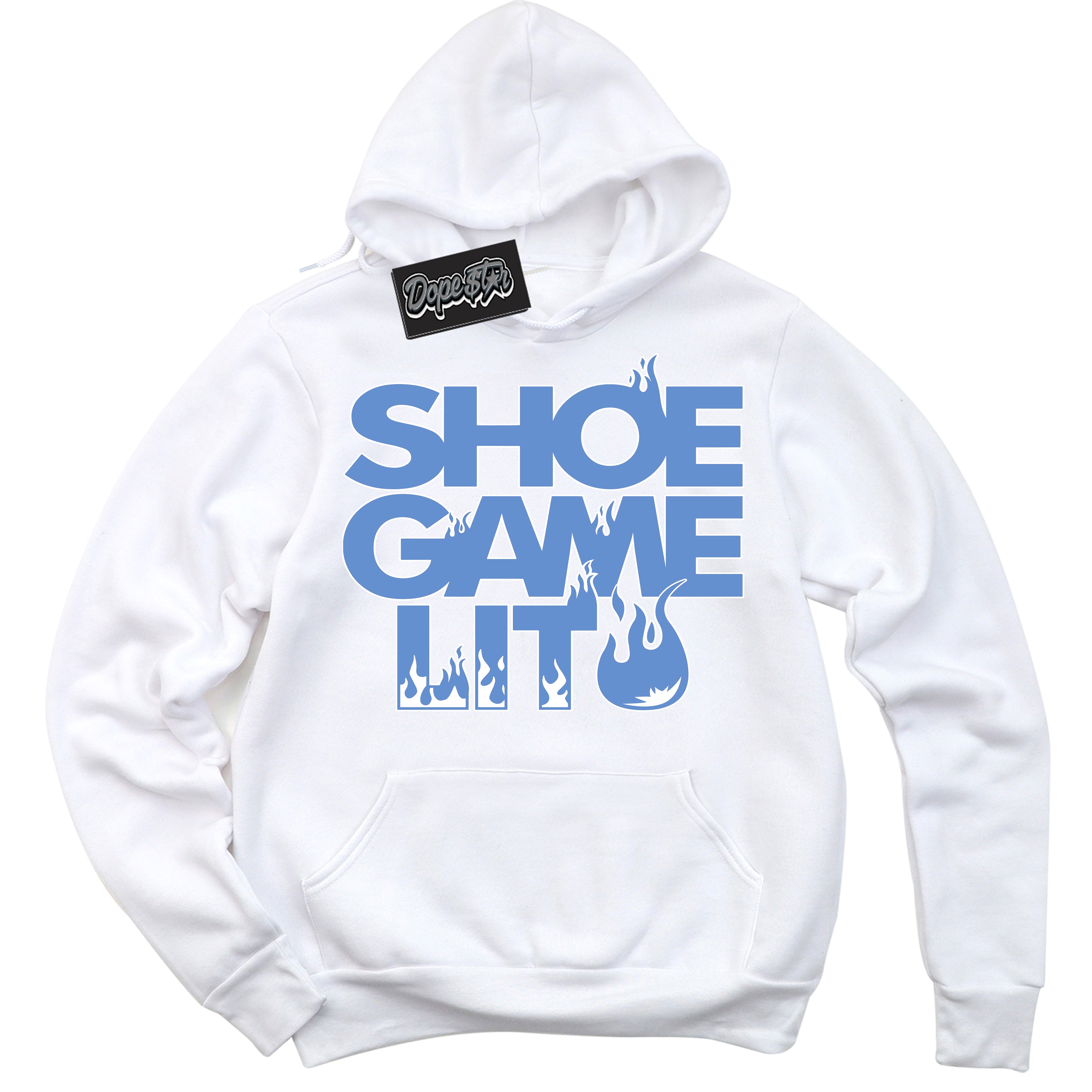 Cool White Hoodie with “ Shoe Game Lit ”  design that Perfectly Matches Polar Blue Dunk.
