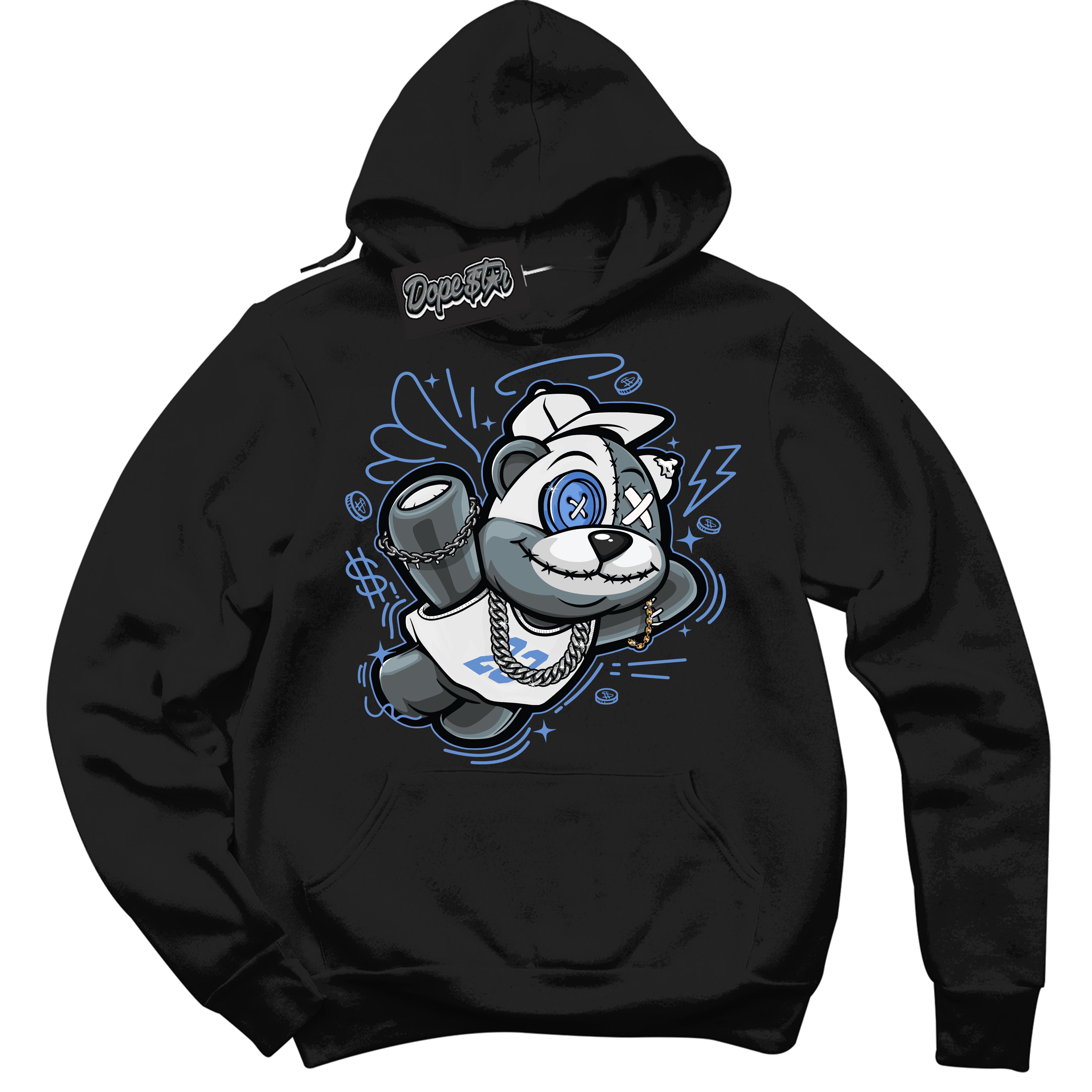 Cool Black Hoodie with “ Slam Dunk Bear ”  design that Perfectly Matches Polar Blue Dunk.
