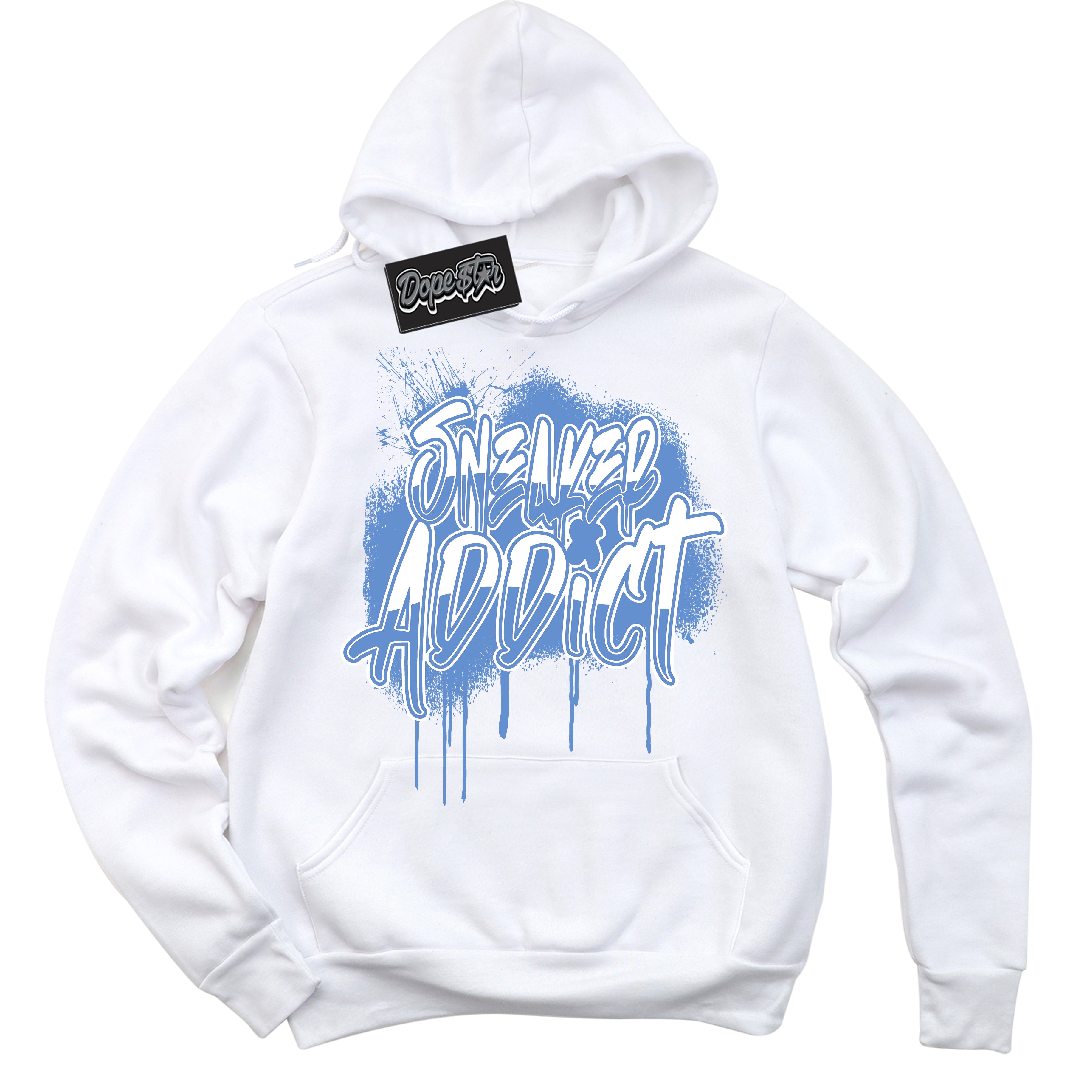 Cool White Hoodie with “ Sneaker Addict ”  design that Perfectly Matches Polar Blue Dunk.
