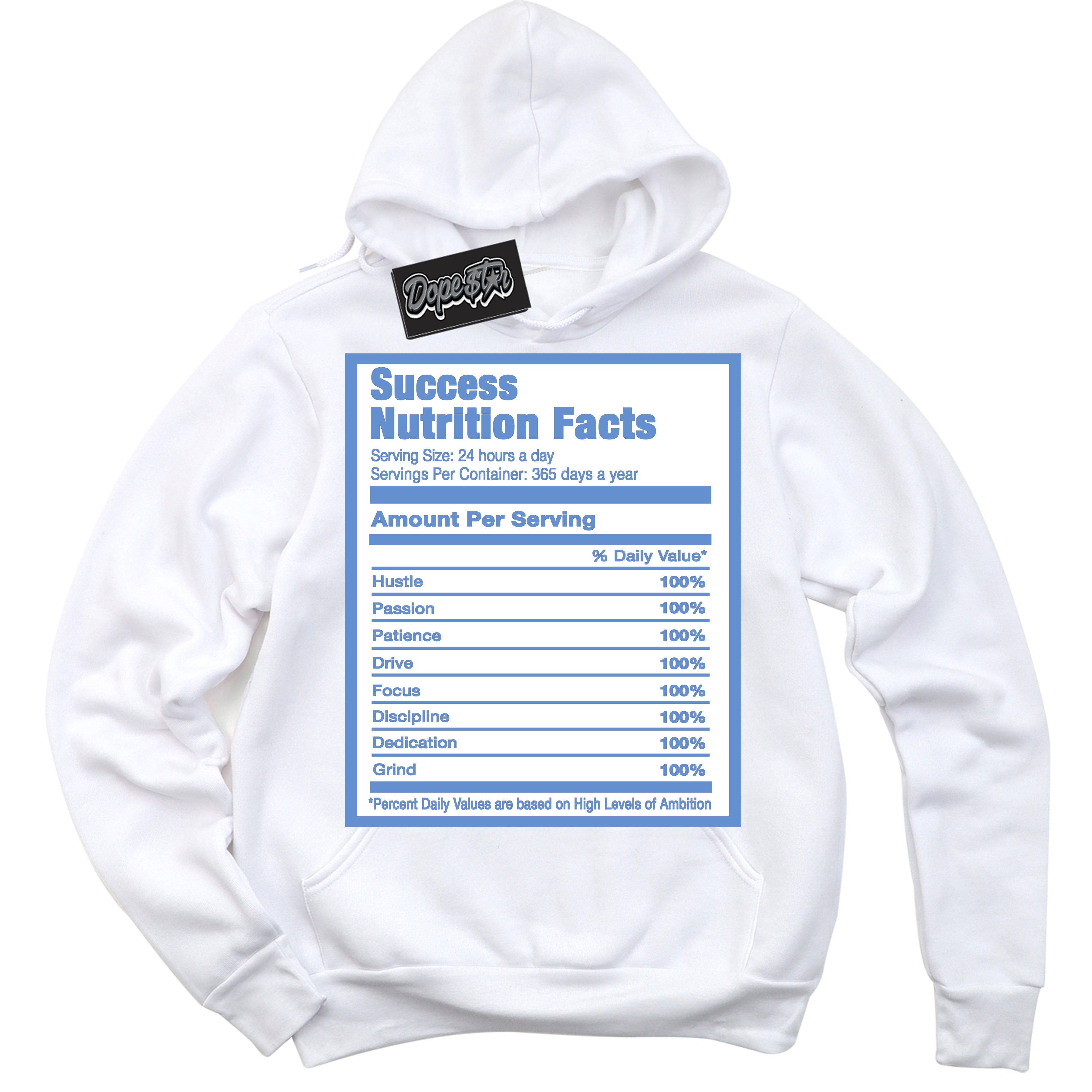 Cool White Hoodie with “ Success Nutrition ”  design that Perfectly Matches Polar Blue Dunk.
