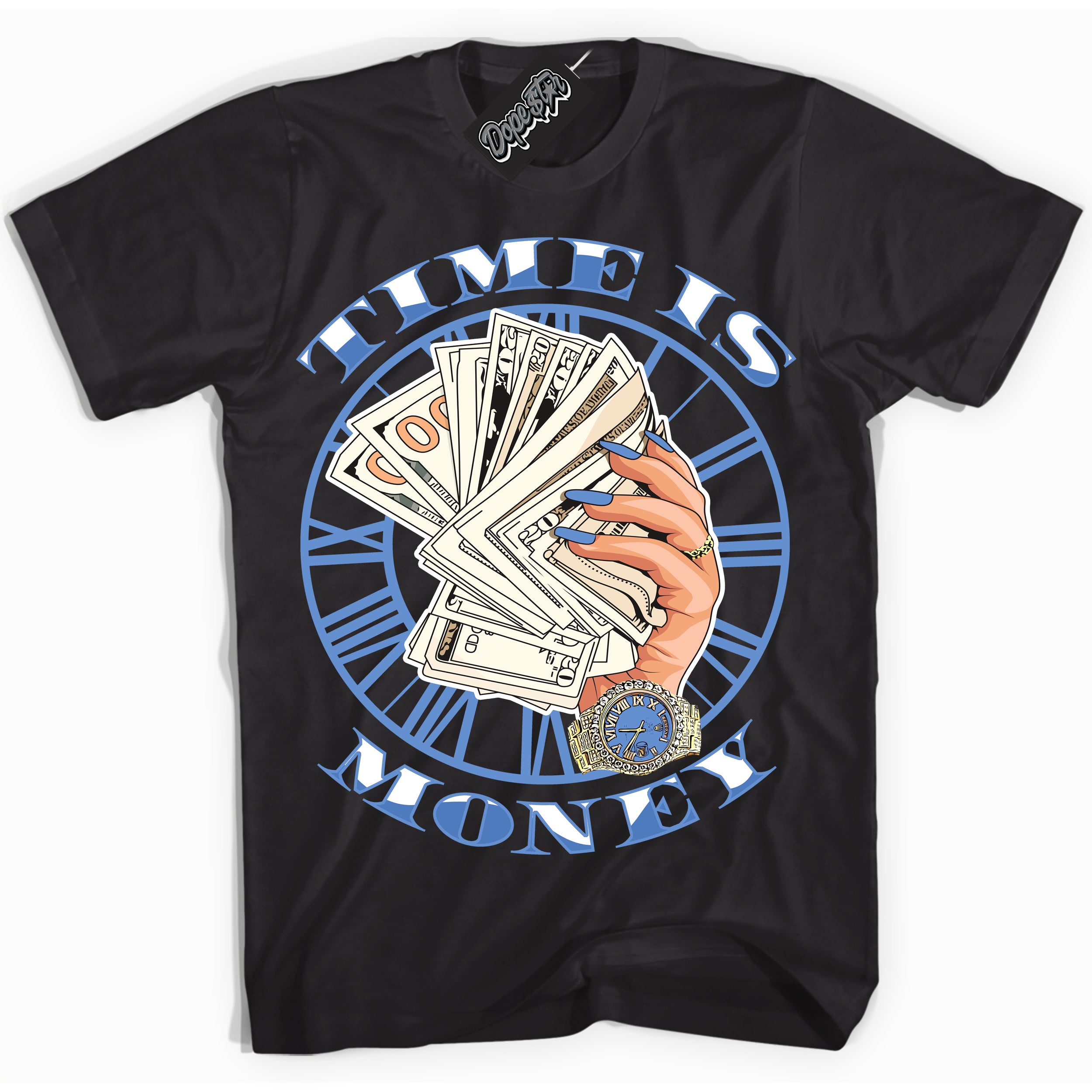 Cool Black Shirt with “ Time Is Money ” design that perfectly matches Polar Blue Dunk.
