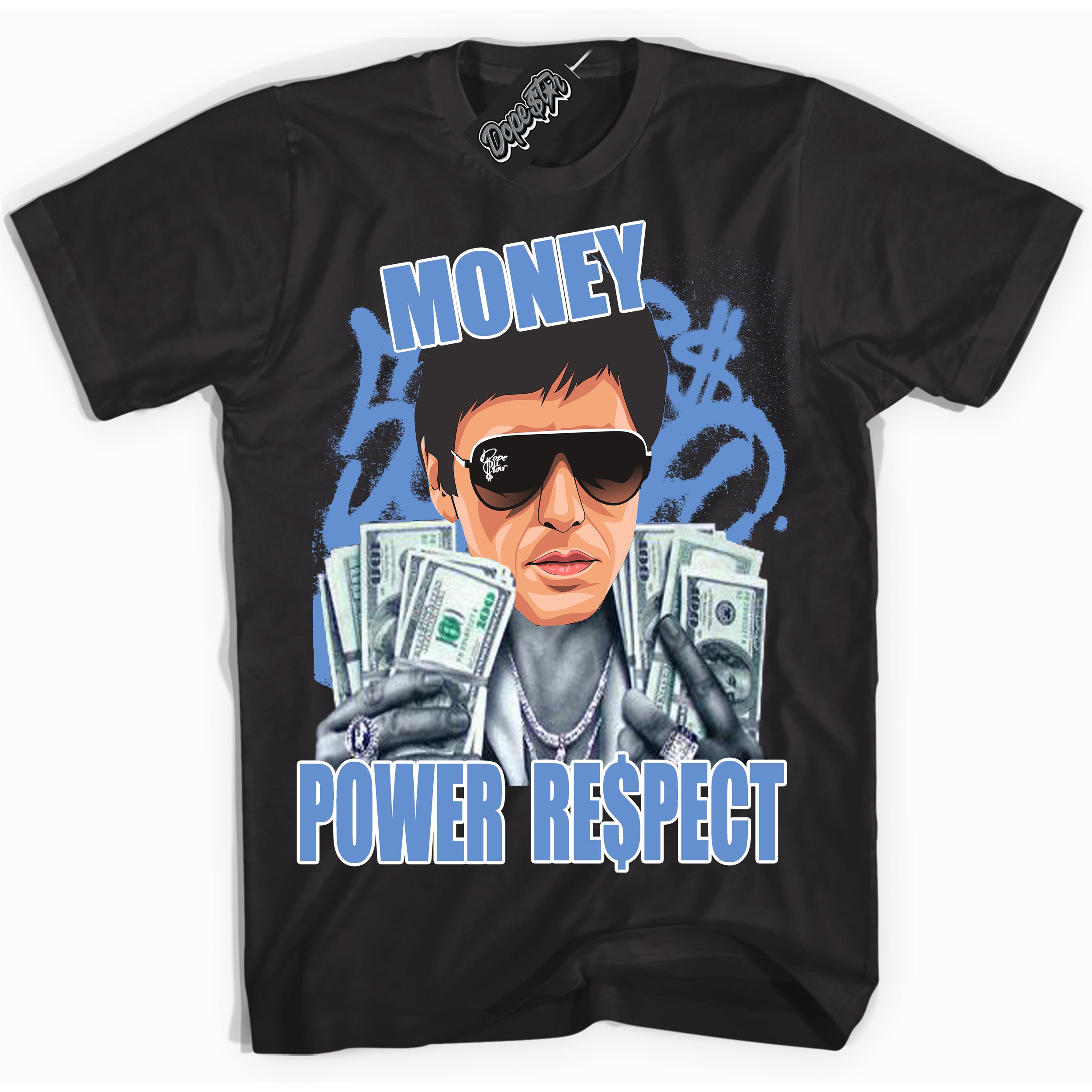 Cool Black Shirt with “ Tony Montana ” design that perfectly matches Polar Blue Dunk.
