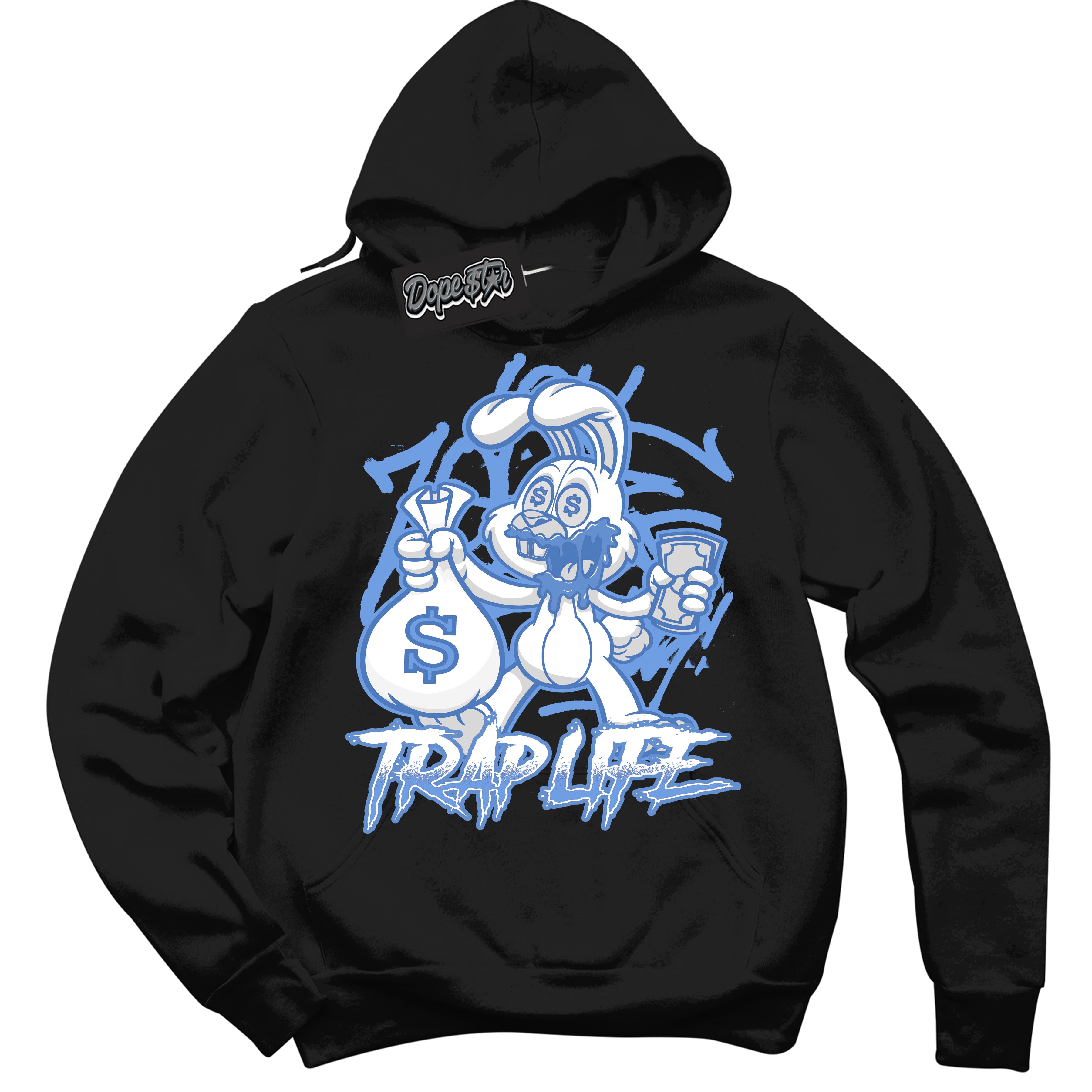 Cool Black Hoodie with “ Trap Rabbit ”  design that Perfectly Matches Polar Blue Dunk.
