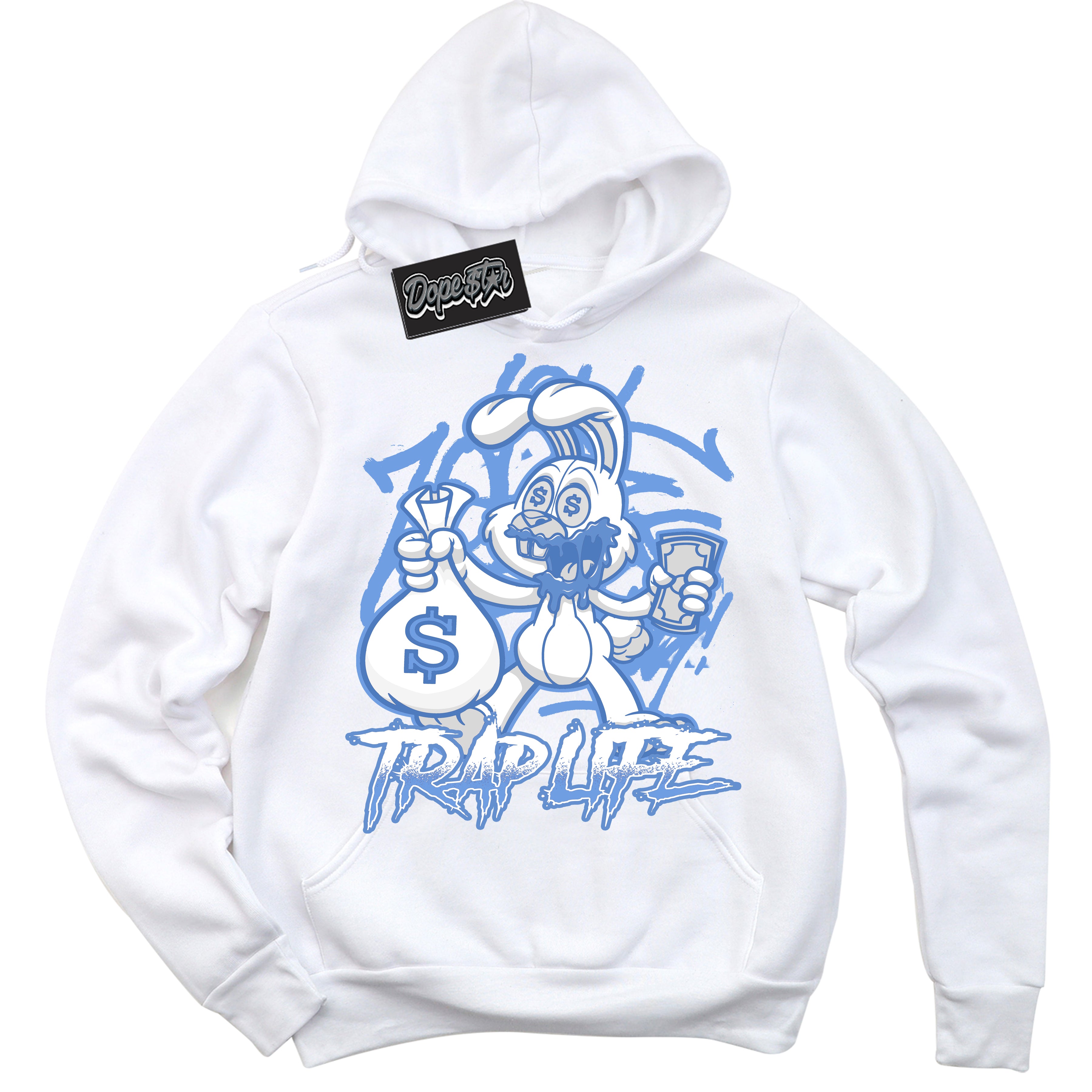 Cool White Hoodie with “ Trap Rabbit ”  design that Perfectly Matches Polar Blue Dunk.
