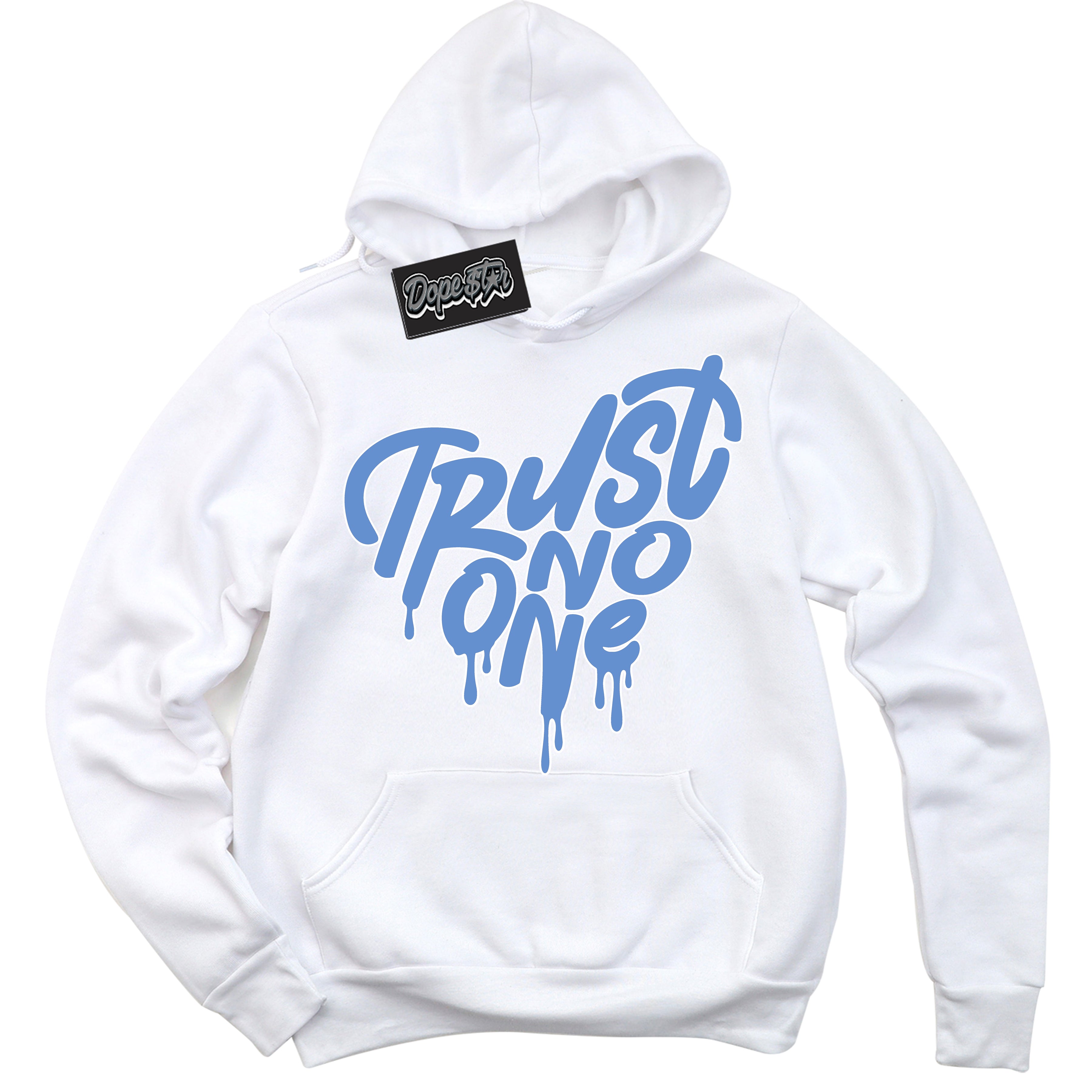 Cool White Hoodie with “ Trust No One Heart ”  design that Perfectly Matches Polar Blue Dunk.
