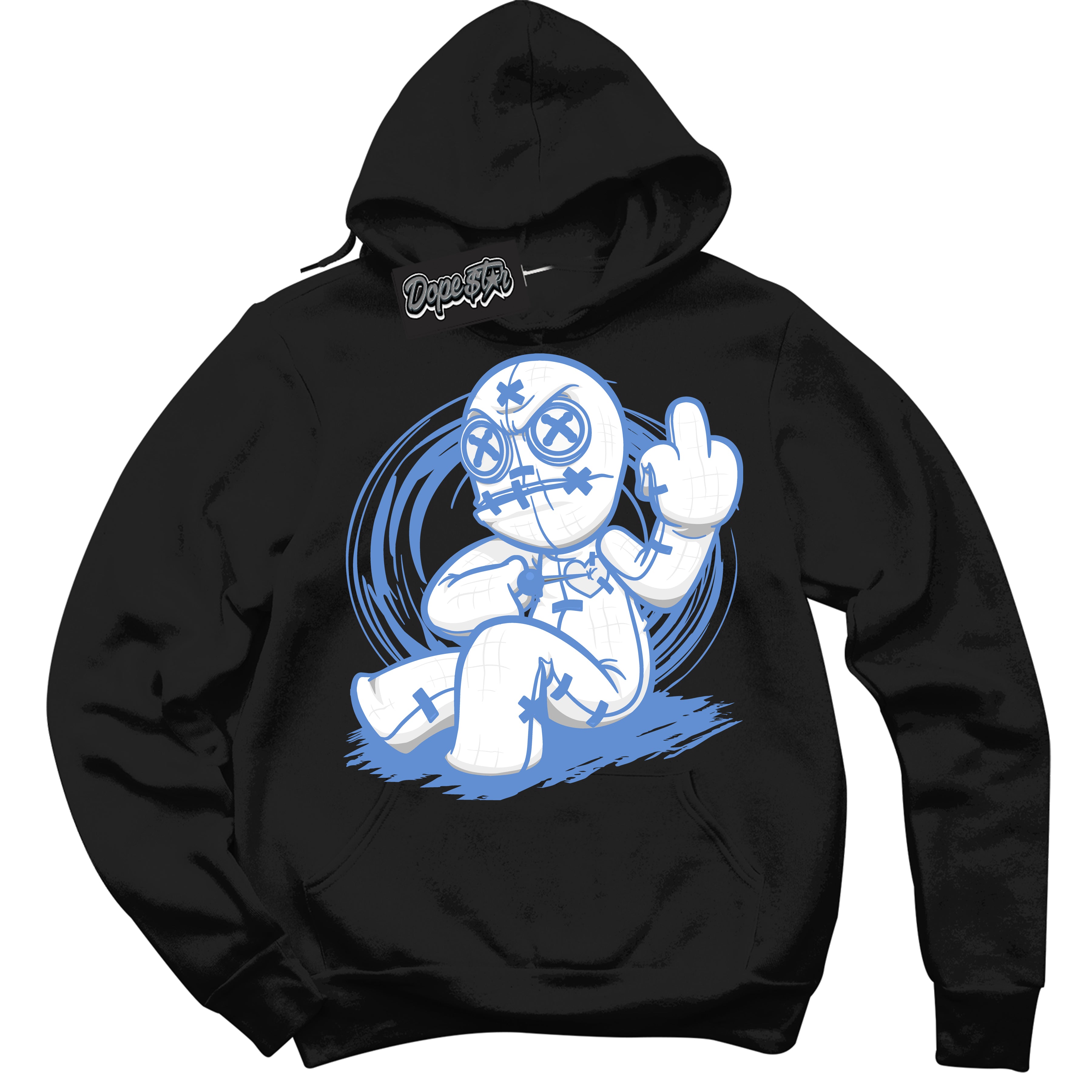 Cool Black Hoodie with “ Voodoo Doll ”  design that Perfectly Matches Polar Blue Dunk.
