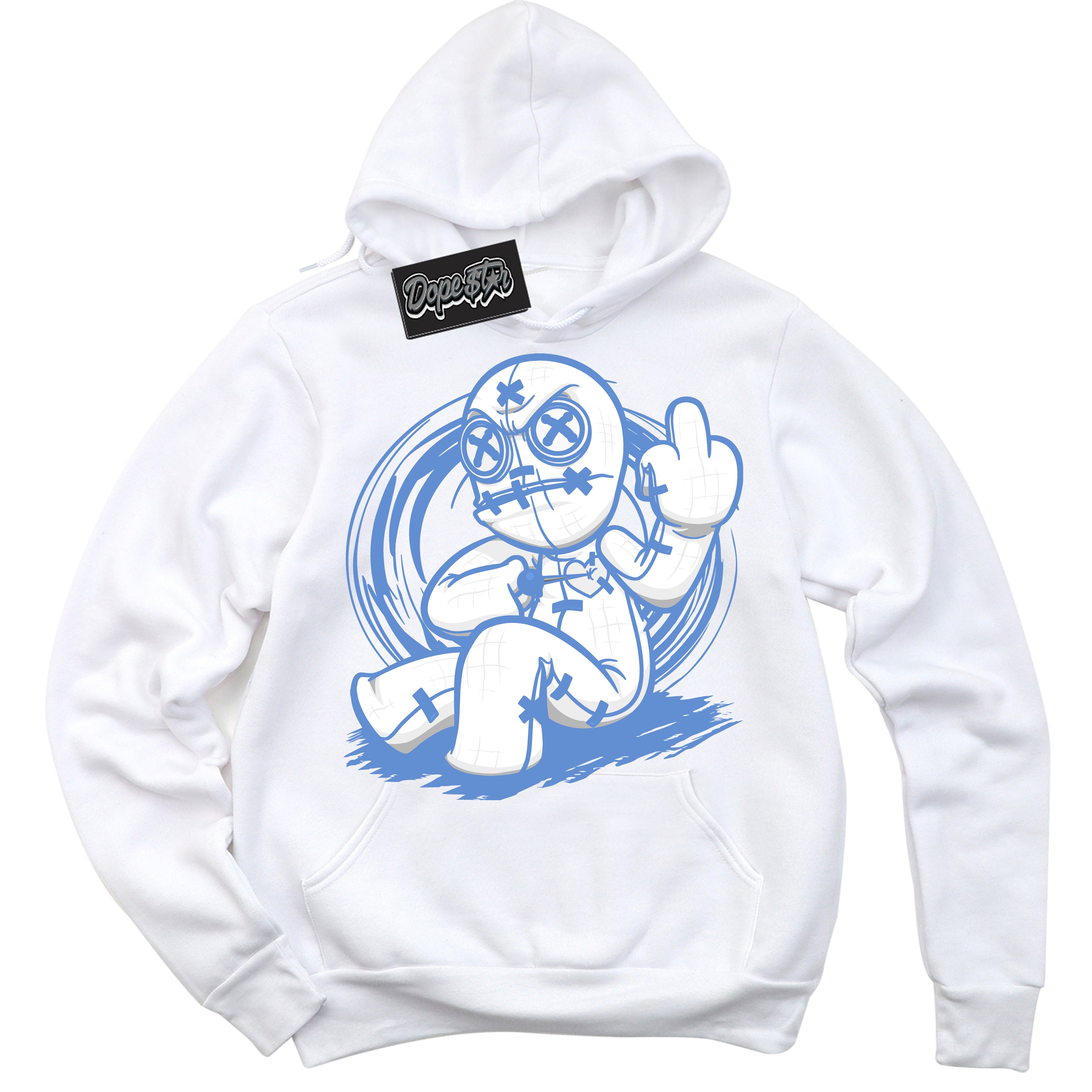 Cool White Hoodie with “ Voodoo Doll ”  design that Perfectly Matches Polar Blue Dunk.
