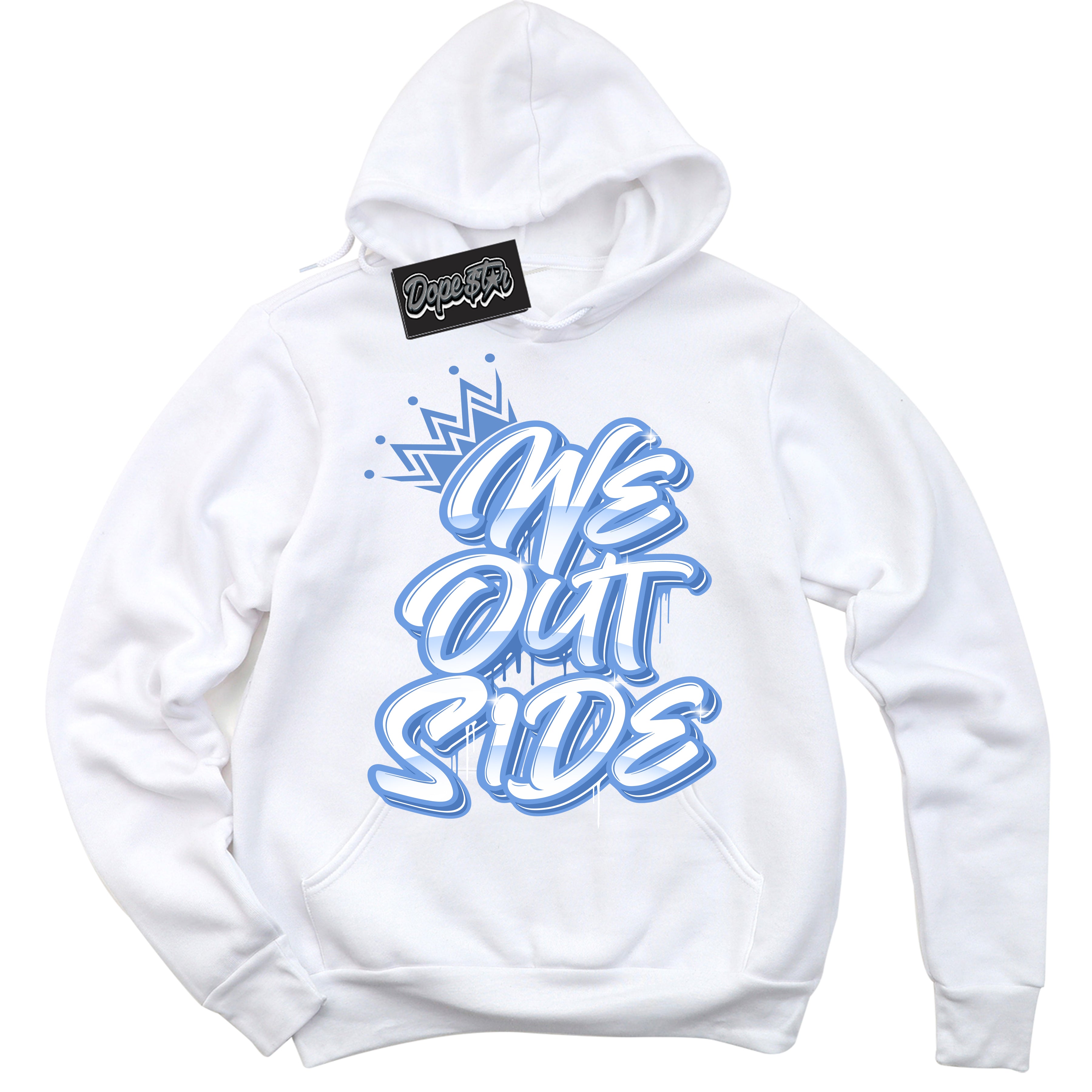 Cool White Hoodie with “ We Outside ”  design that Perfectly Matches Polar Blue Dunk.
