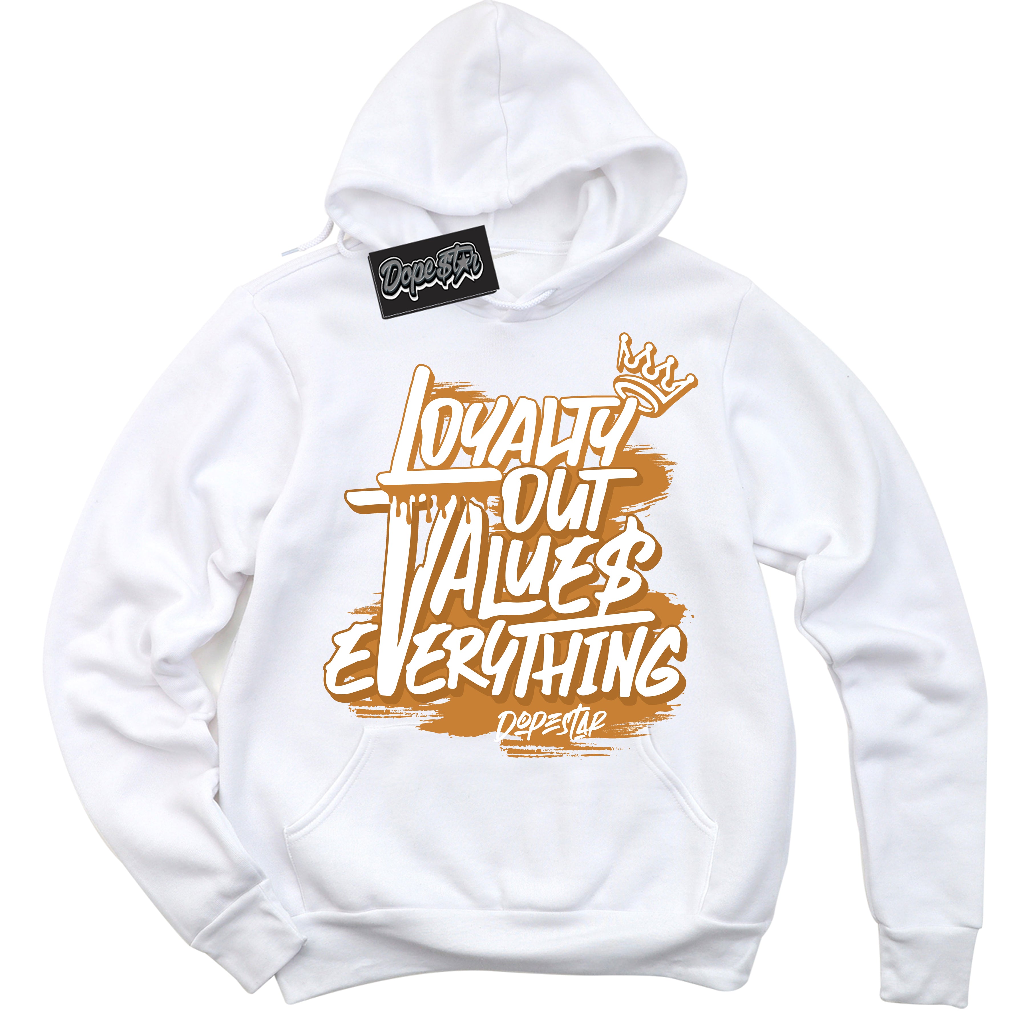 Cool White Hoodie with “ Loyalty Out Values Everything ”  design that Perfectly Matches QS CO.JP Reverse Curry 2024 Sneakers.