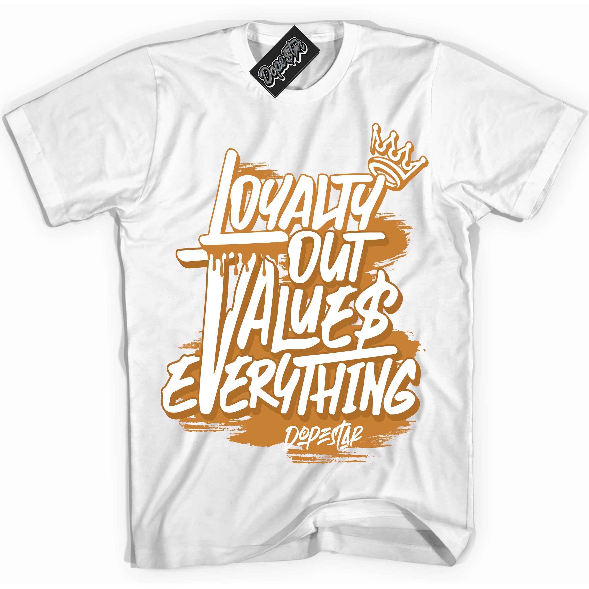 Cool White Shirt with “ Loyalty Out Values Everything” design that perfectly matches QS CO.JP Reverse Curry 2024 Sneakers.