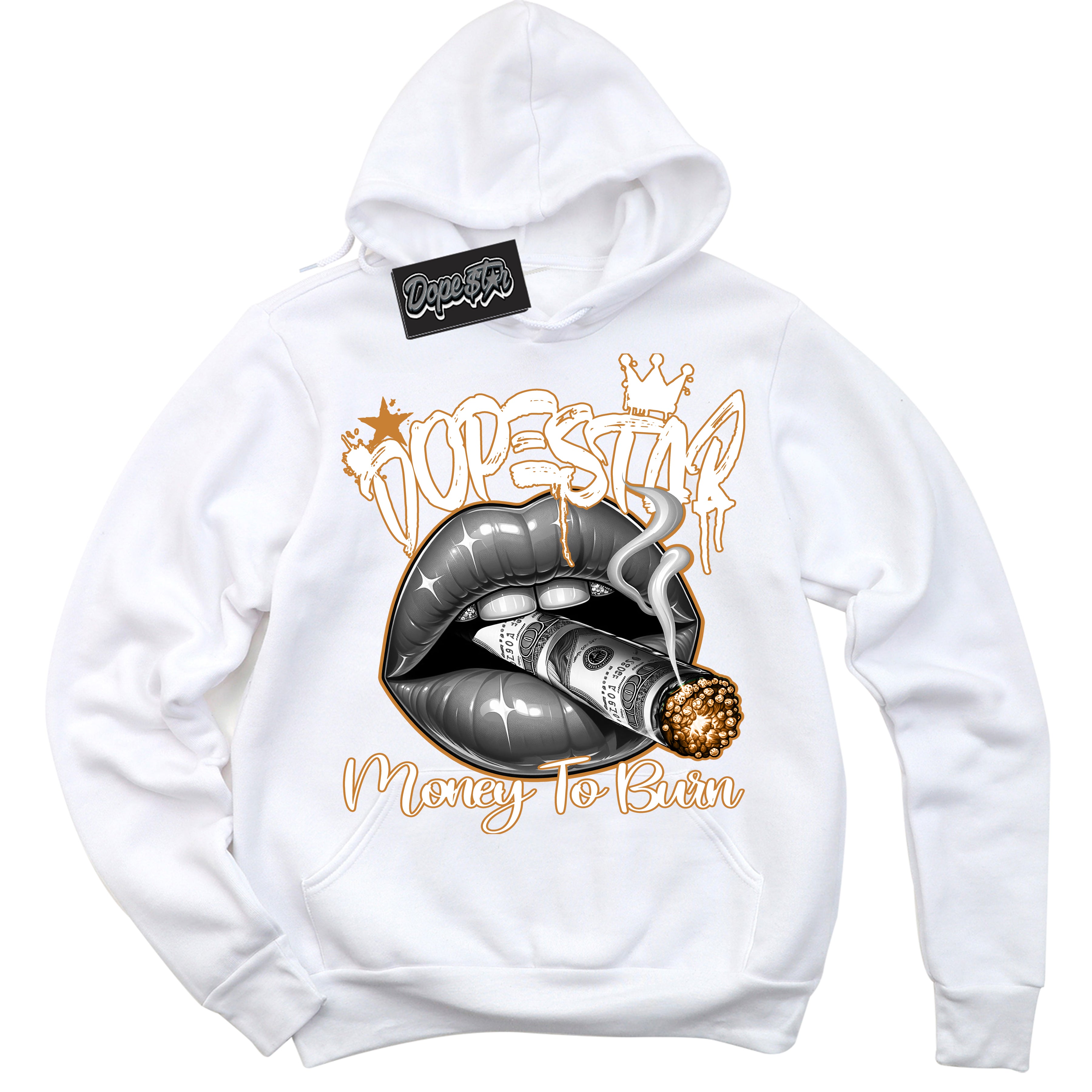 Cool White Hoodie with “ Money To Burn ”  design that Perfectly Matches Reverse Curry Sneakers.