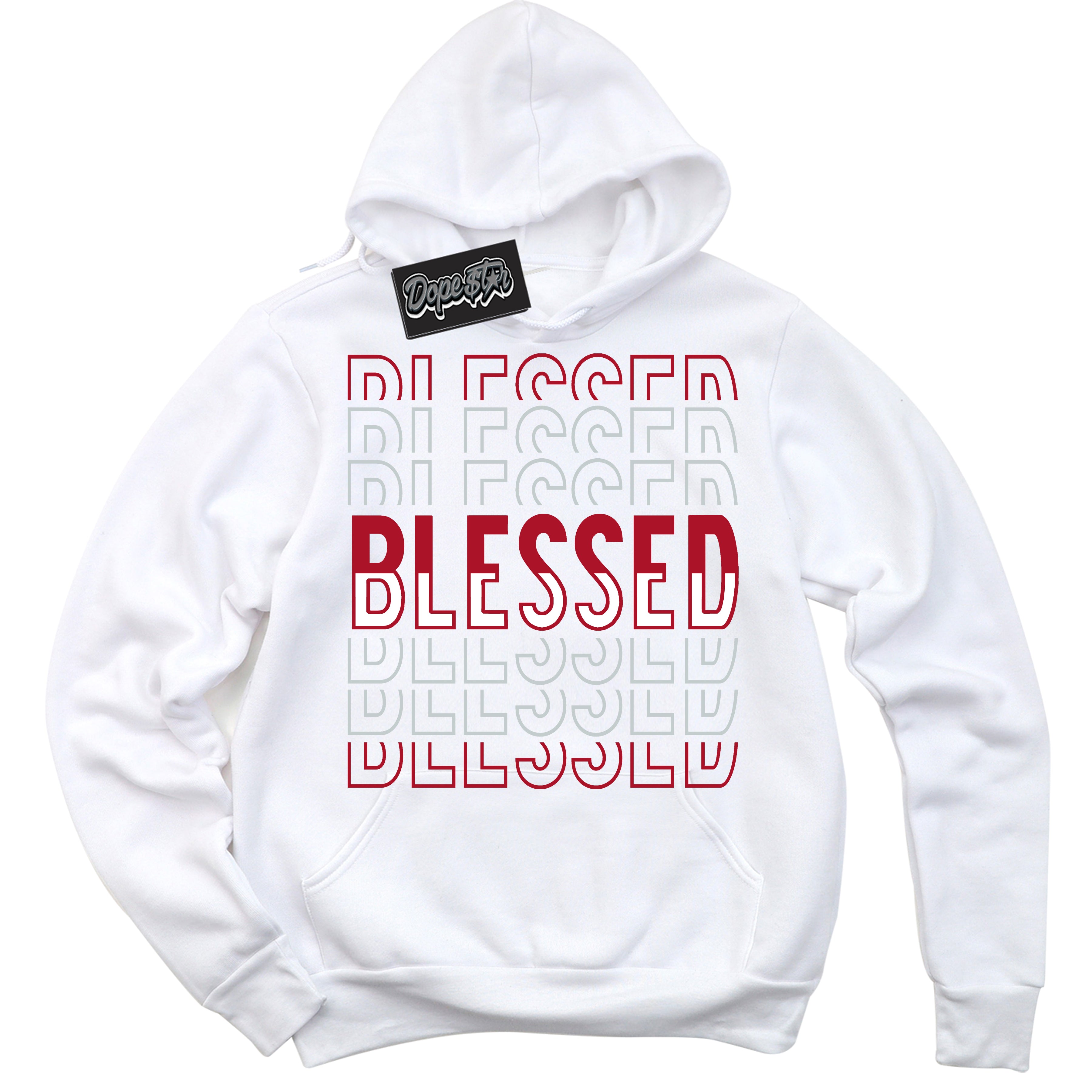 Cool White Hoodie with “ Blessed Stacked ”  design that Perfectly Matches  Reverse Ultraman Sneakers.