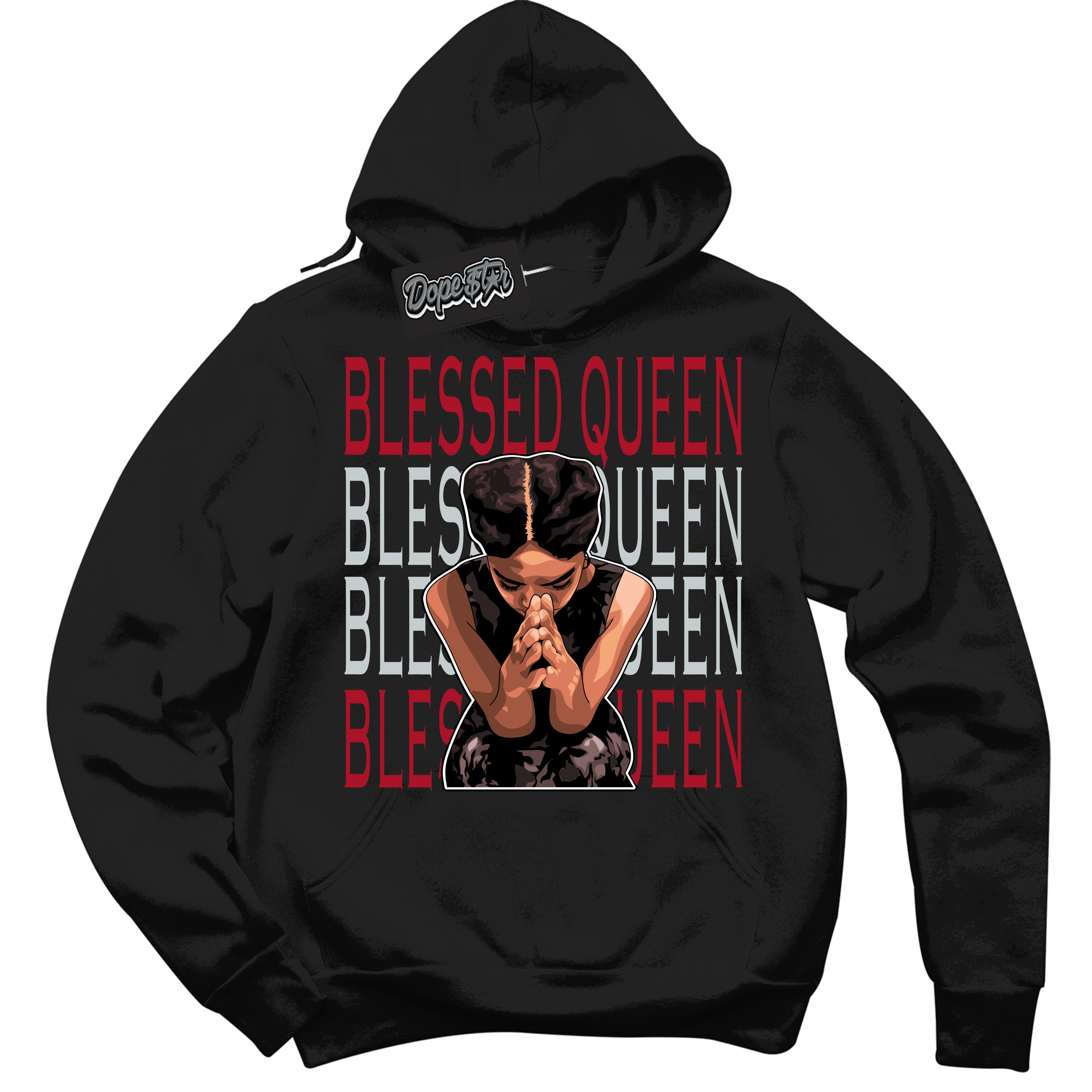 Cool Black Hoodie with “ Blessed Queen ”  design that Perfectly Matches  Reverse Ultraman Sneakers.