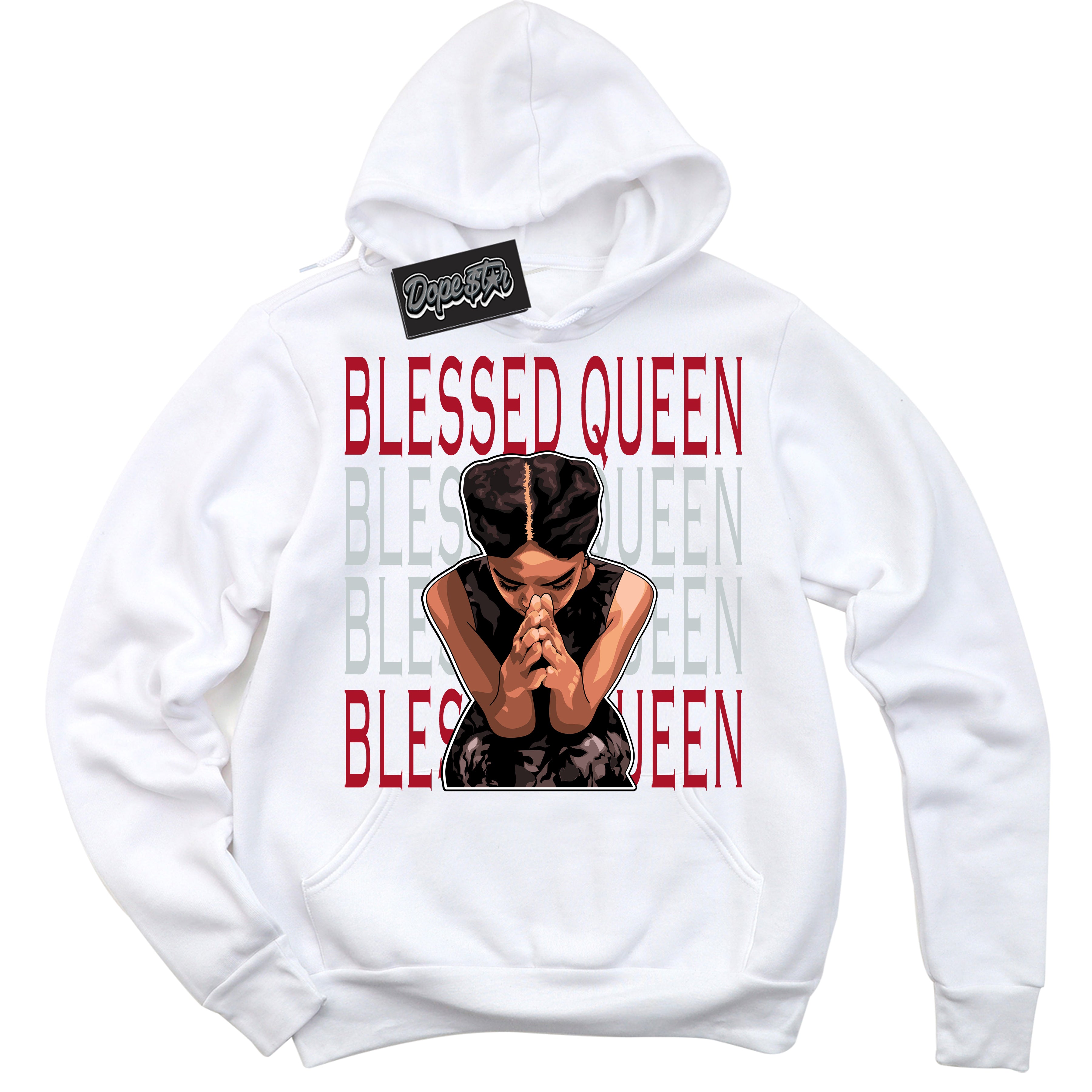Cool White Hoodie with “ Blessed Queen ”  design that Perfectly Matches Reverse Ultraman Sneakers.