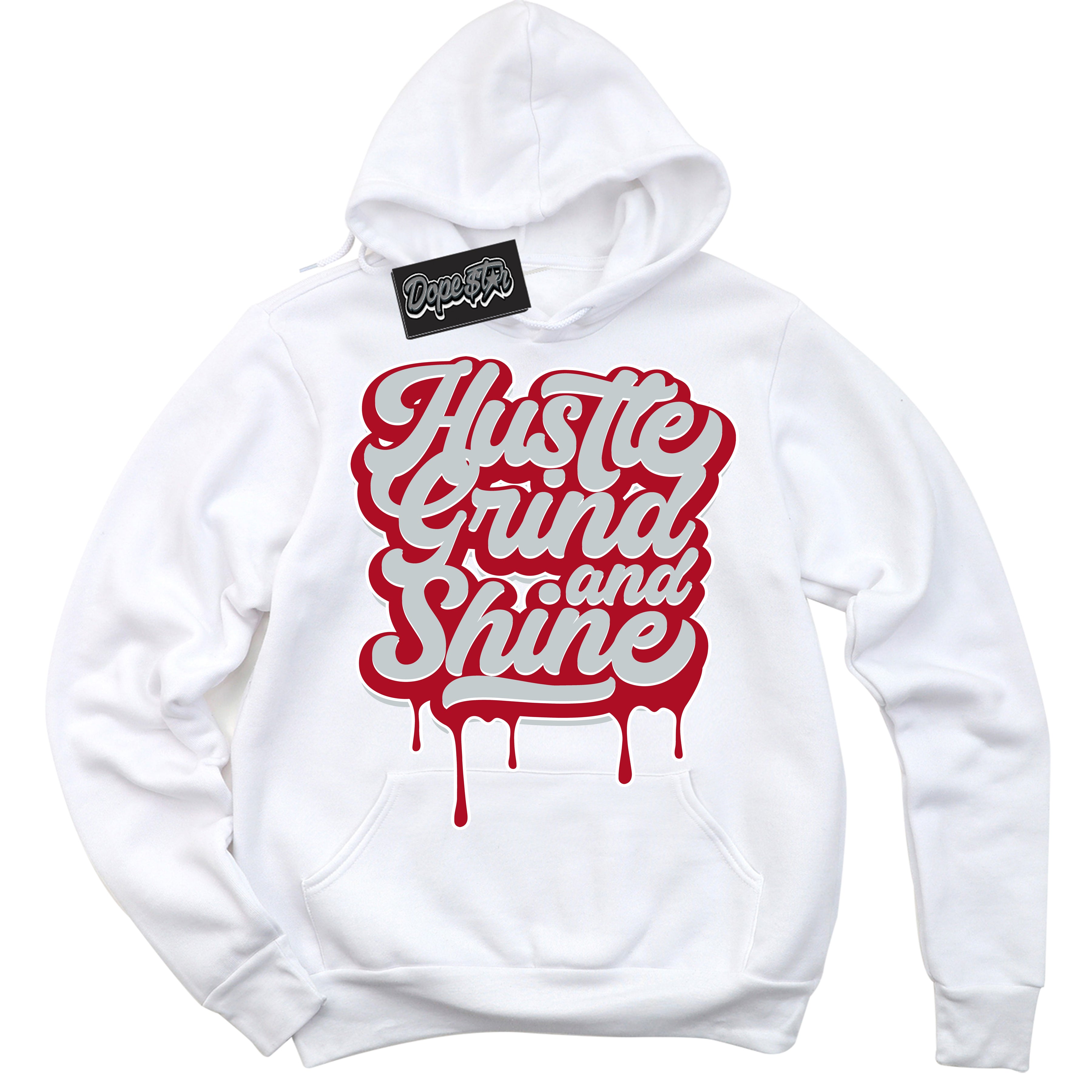 Cool White Hoodie with “ Hustle Grind And Shine ”  design that Perfectly Matches  Reverse Ultraman Sneakers.