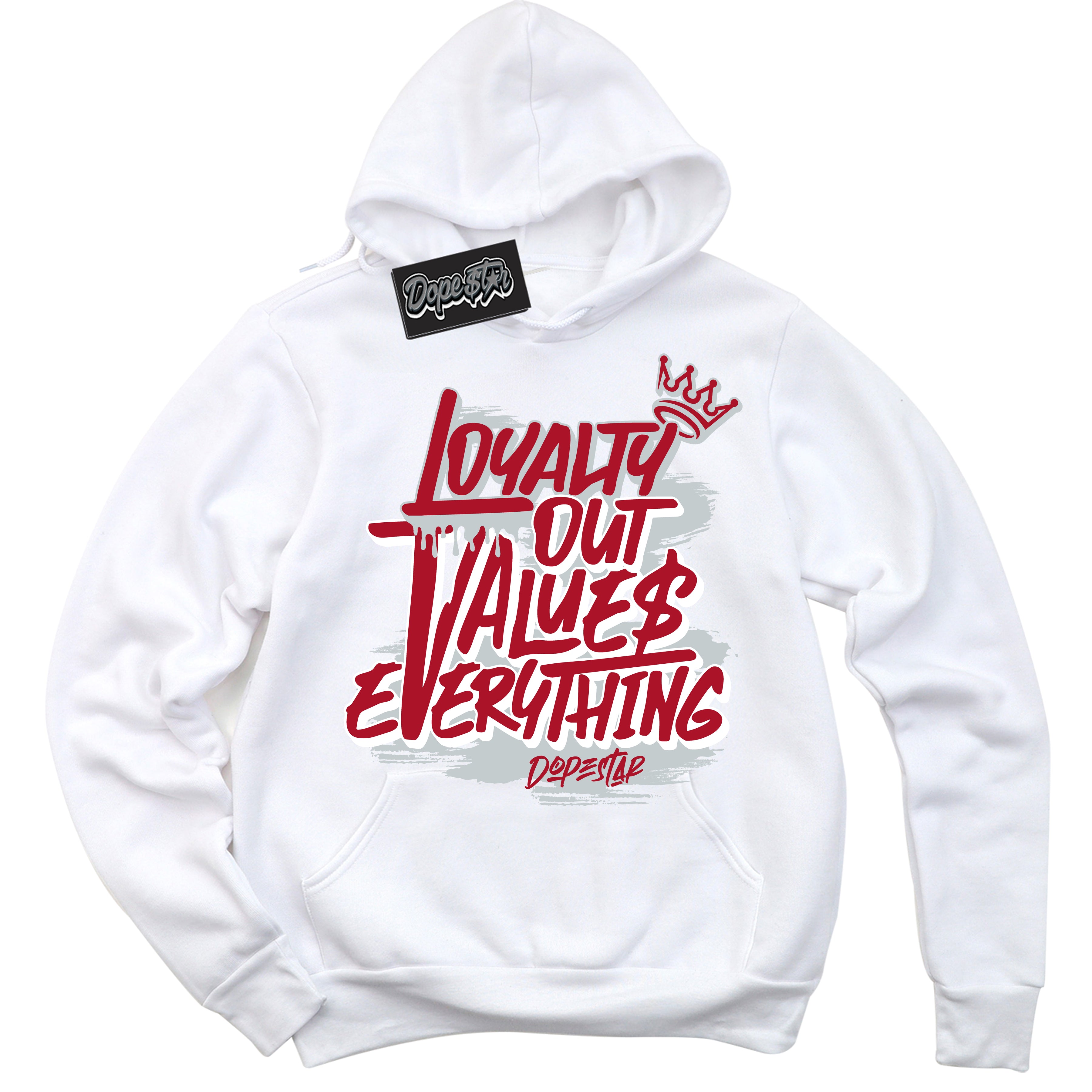 Cool White Hoodie with “ Loyalty Out Values Everything ”  design that Perfectly Matches  Reverse Ultraman Sneakers.