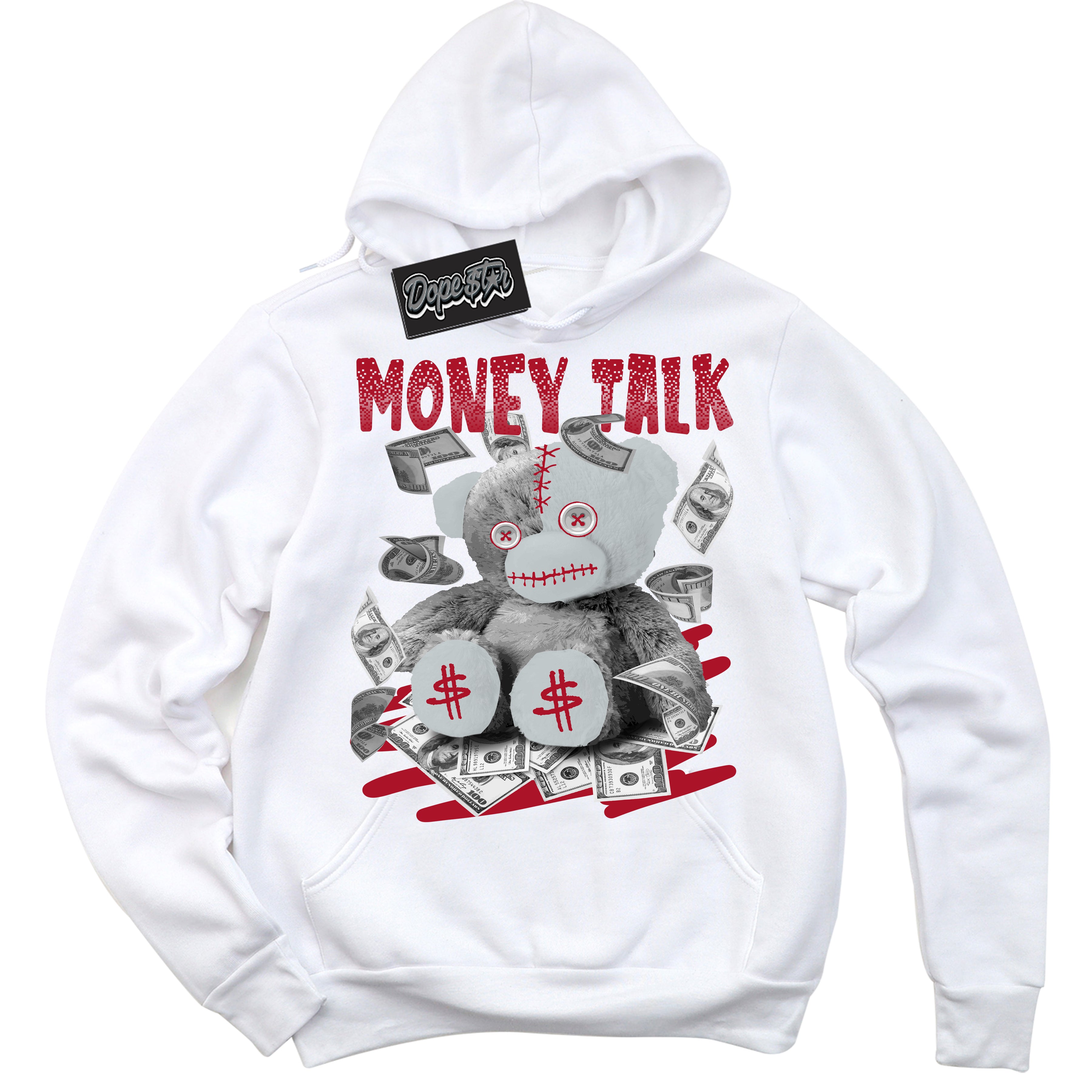 Cool White Hoodie with “ Money Talk Bear ”  design that Perfectly Matches  Reverse Ultraman Sneakers.