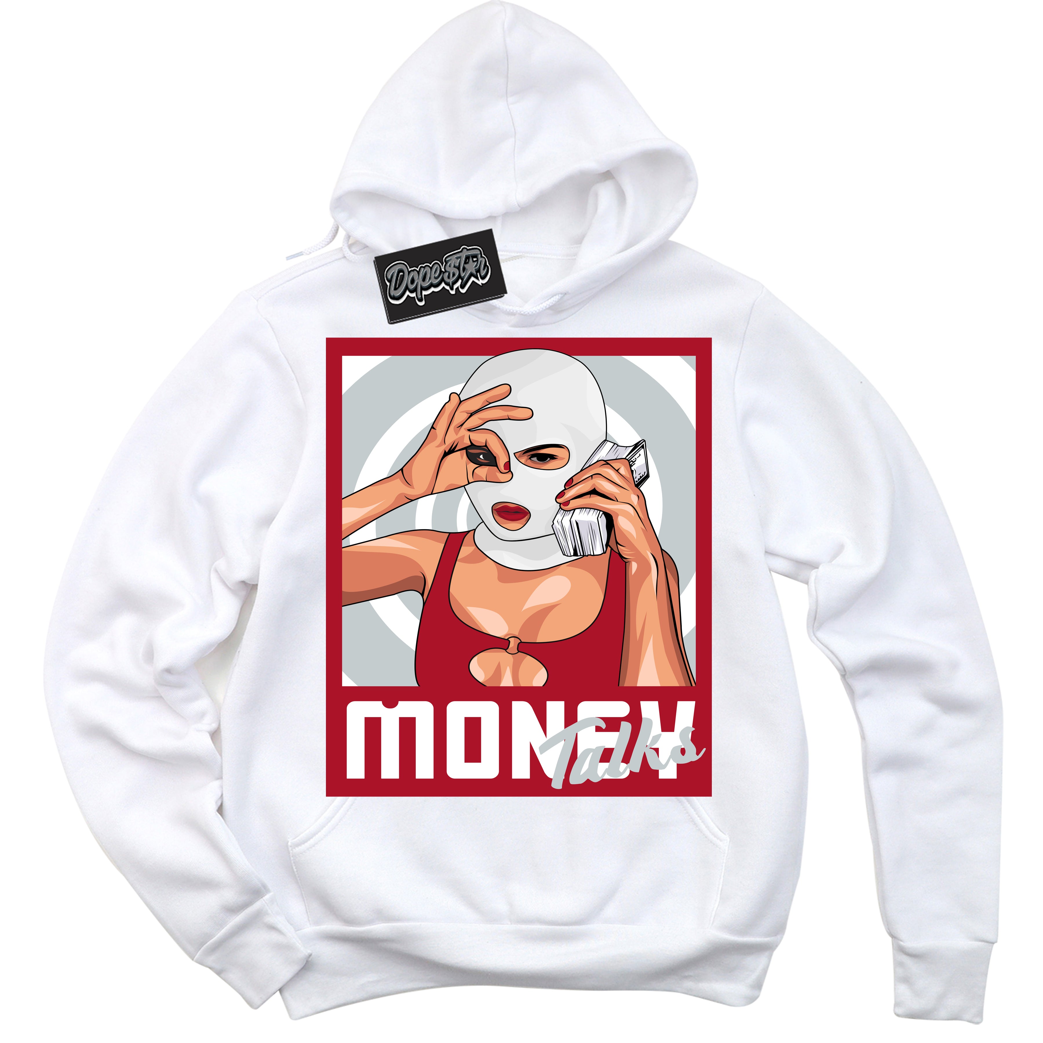 Cool White Hoodie with “ Money Talks ”  design that Perfectly Matches  Reverse Ultraman Sneakers.