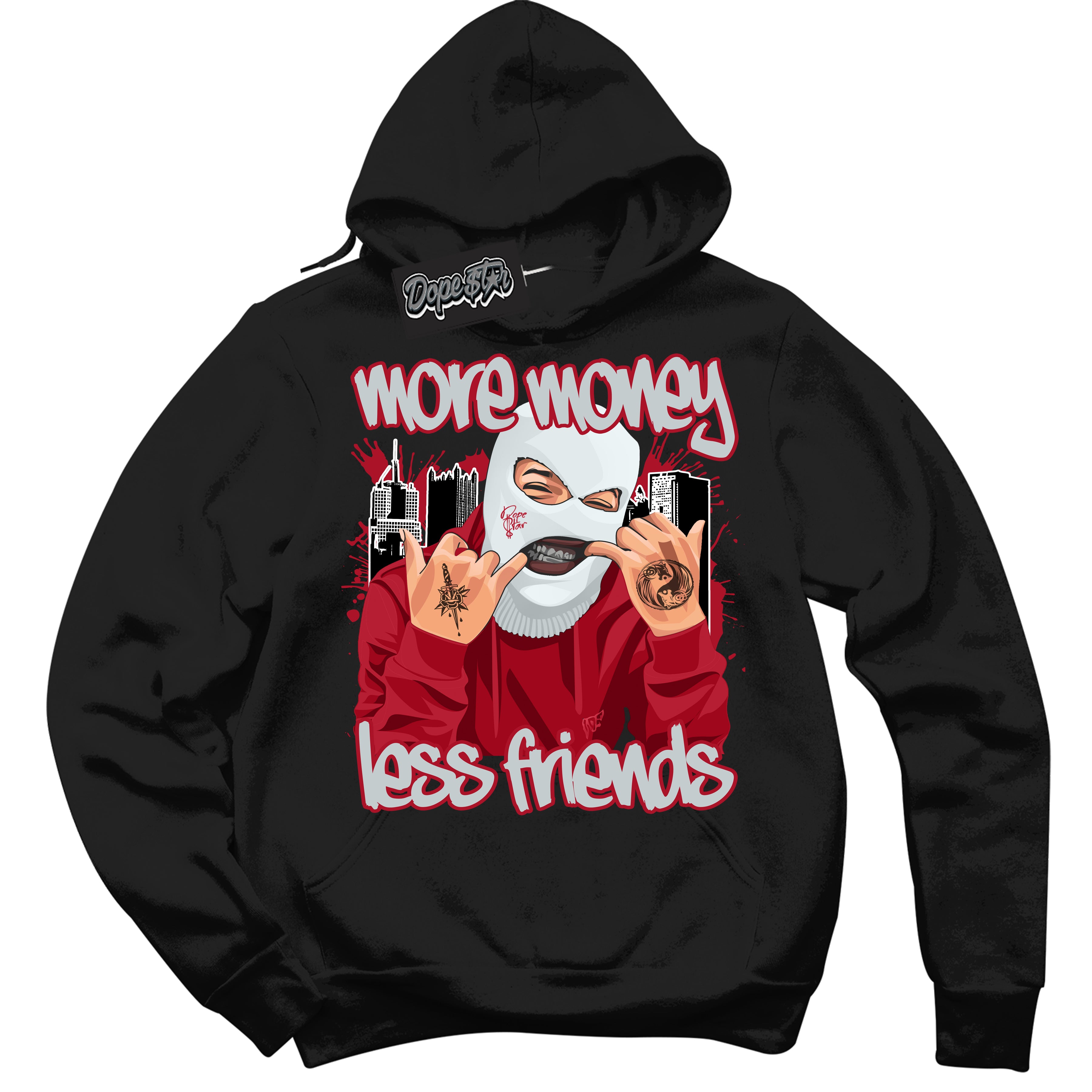 Cool Black Hoodie with “ More Money Less Friends ”  design that Perfectly Matches  Reverse Ultraman Sneakers.